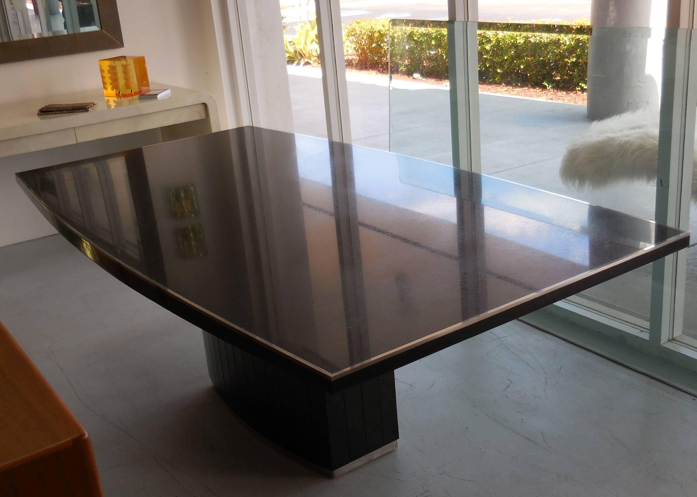 Rare Black Granite and Stainless Steel Dining Table by Willy Rizzo In Excellent Condition In Miami, FL