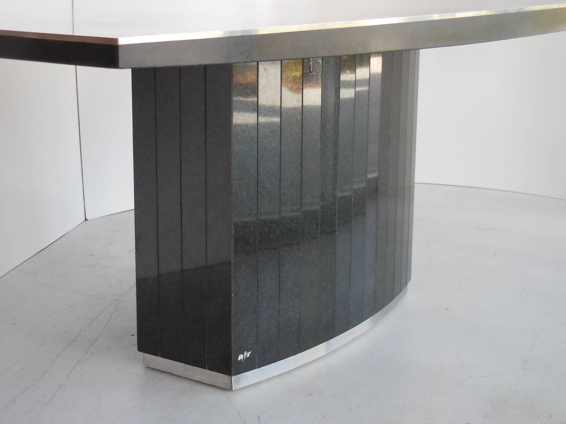Late 20th Century Rare Black Granite and Stainless Steel Dining Table by Willy Rizzo
