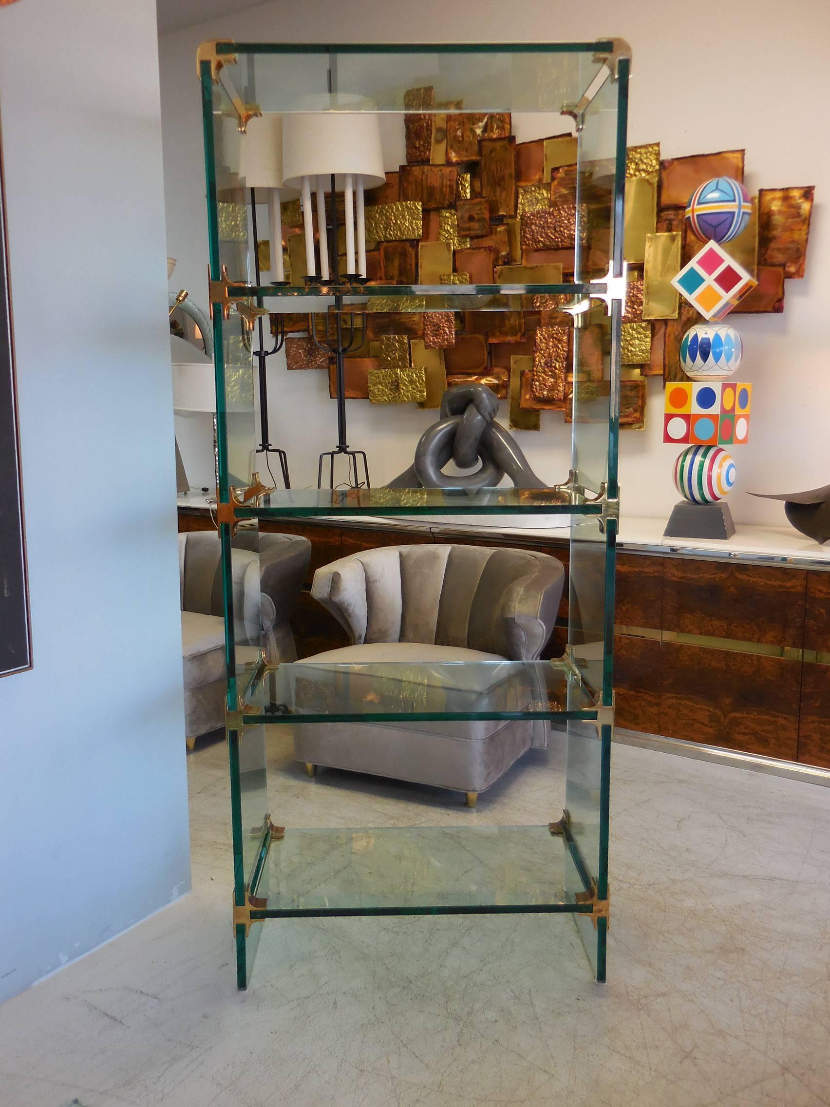 American Robust Glass and Brass Bookcase by Pace