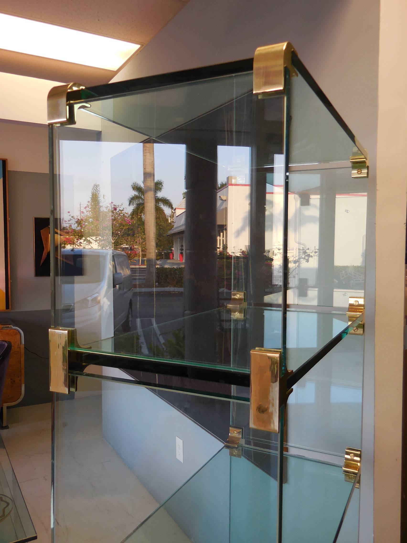 Robust Glass and Brass Bookcase by Pace In Excellent Condition In Miami, FL