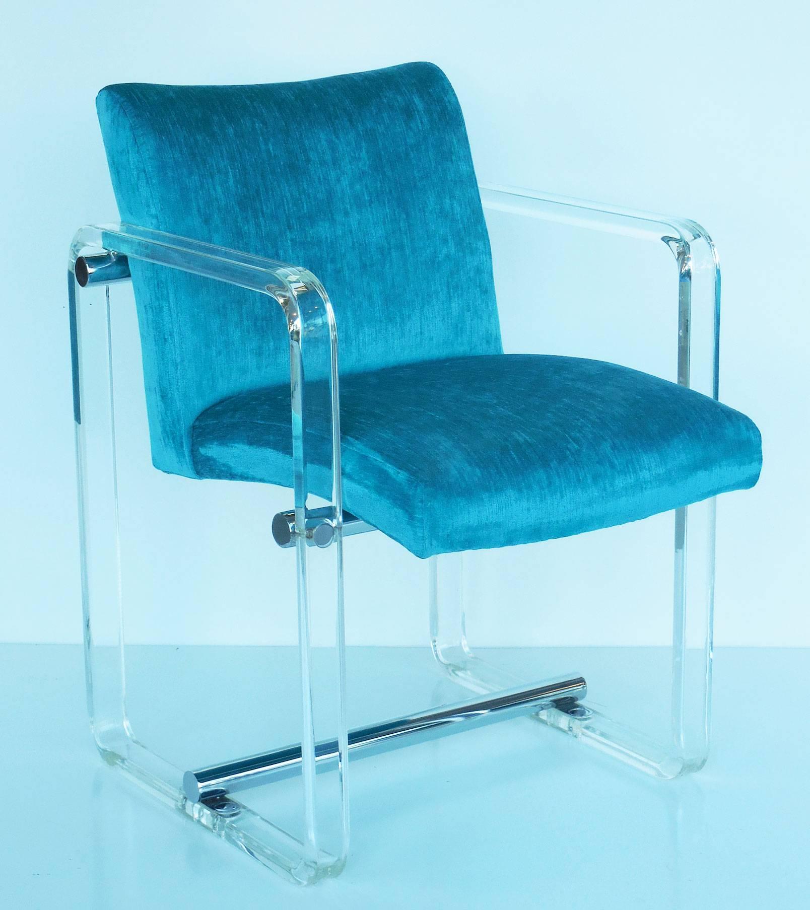 American Six Turquoise Lucite and Chrome Dining Chairs, 1970s