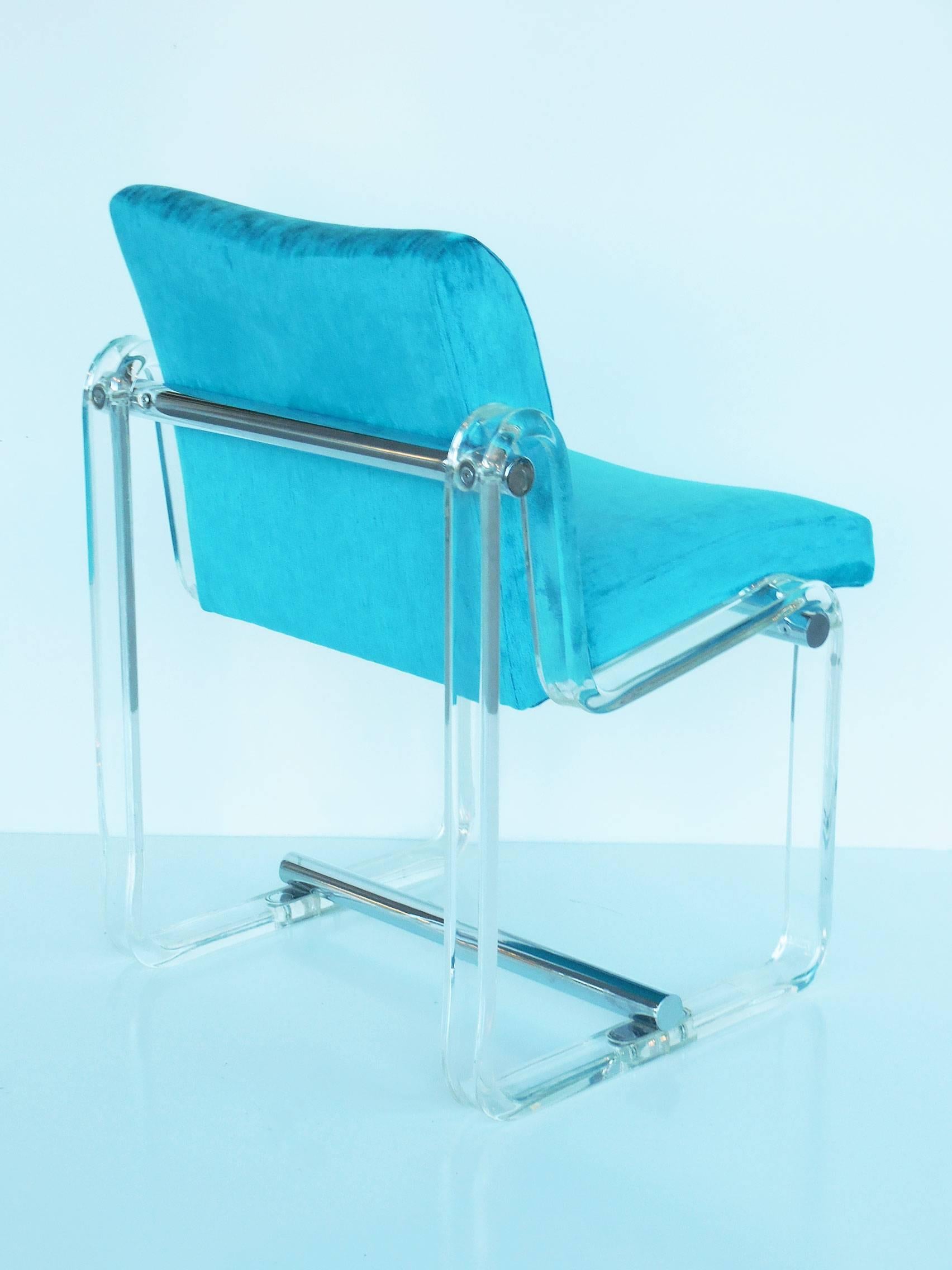 Six Turquoise Lucite and Chrome Dining Chairs, 1970s 2