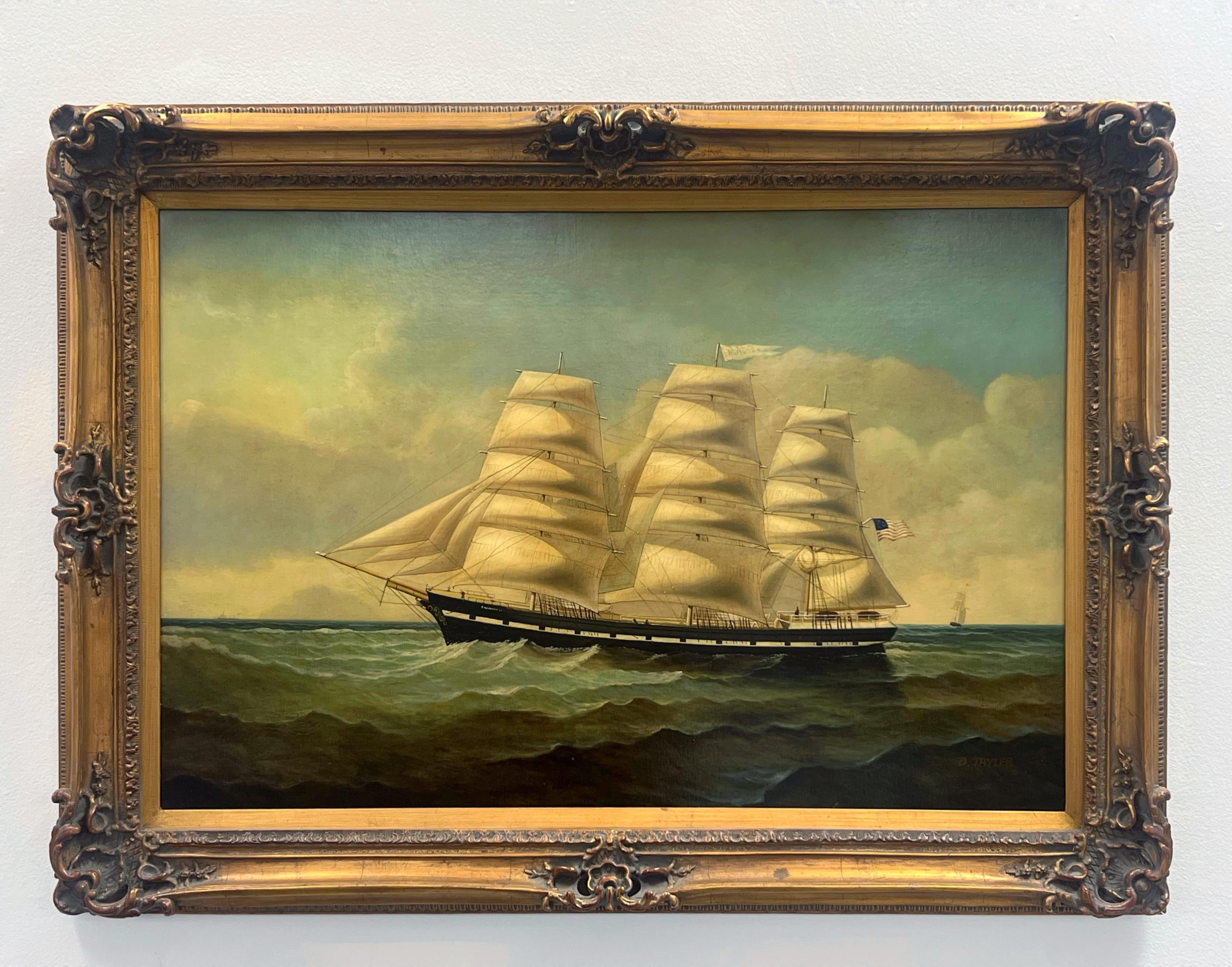 Ein großes Ölgemälde auf Leinwand des Künstlers D. Tayler. Auf einem schönen vergoldeten Holzrahmen. 