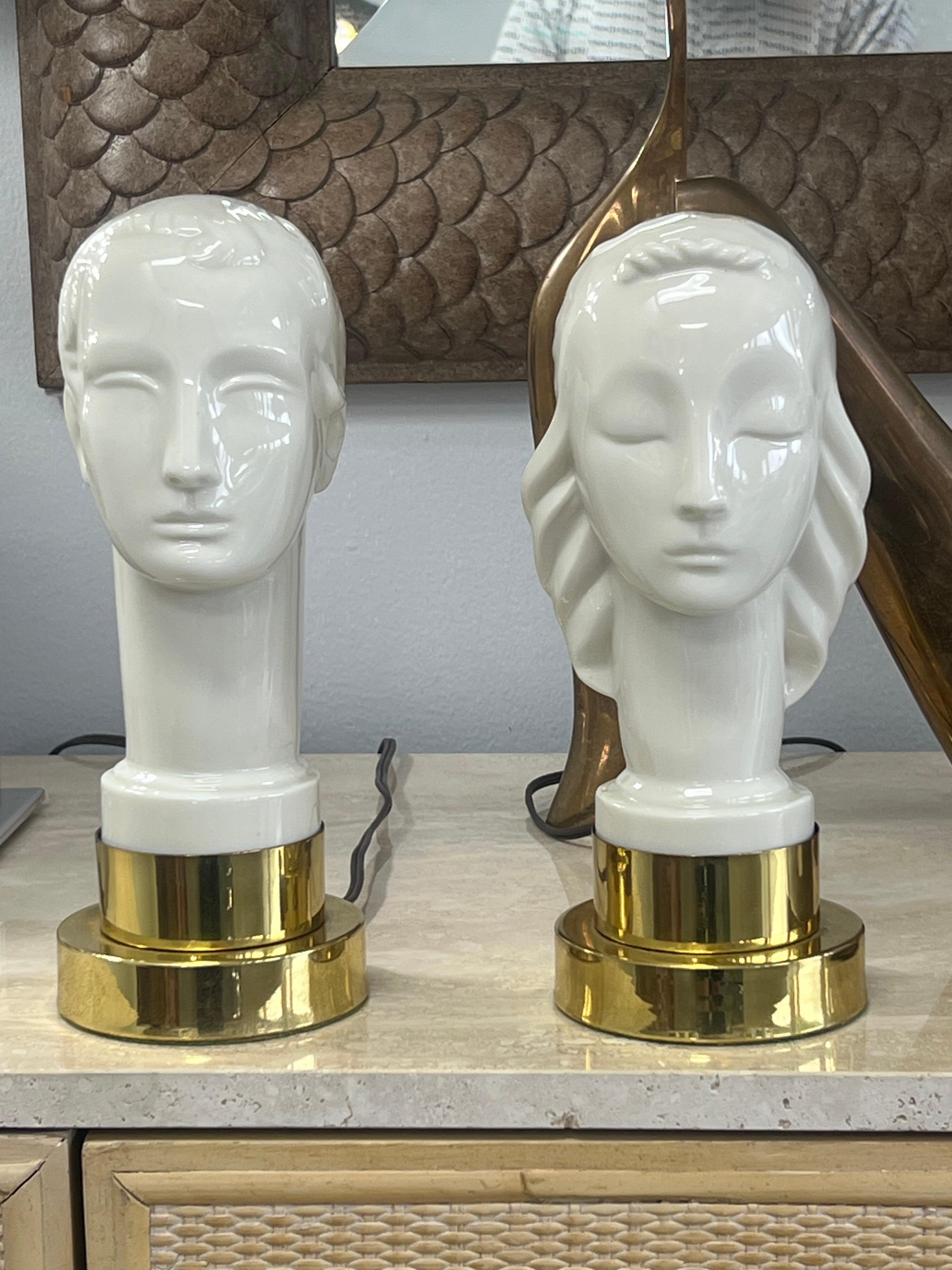 Geza De Vegh  para Lennox Lámparas de mesa Art Déco de porcelana Estadounidense en venta