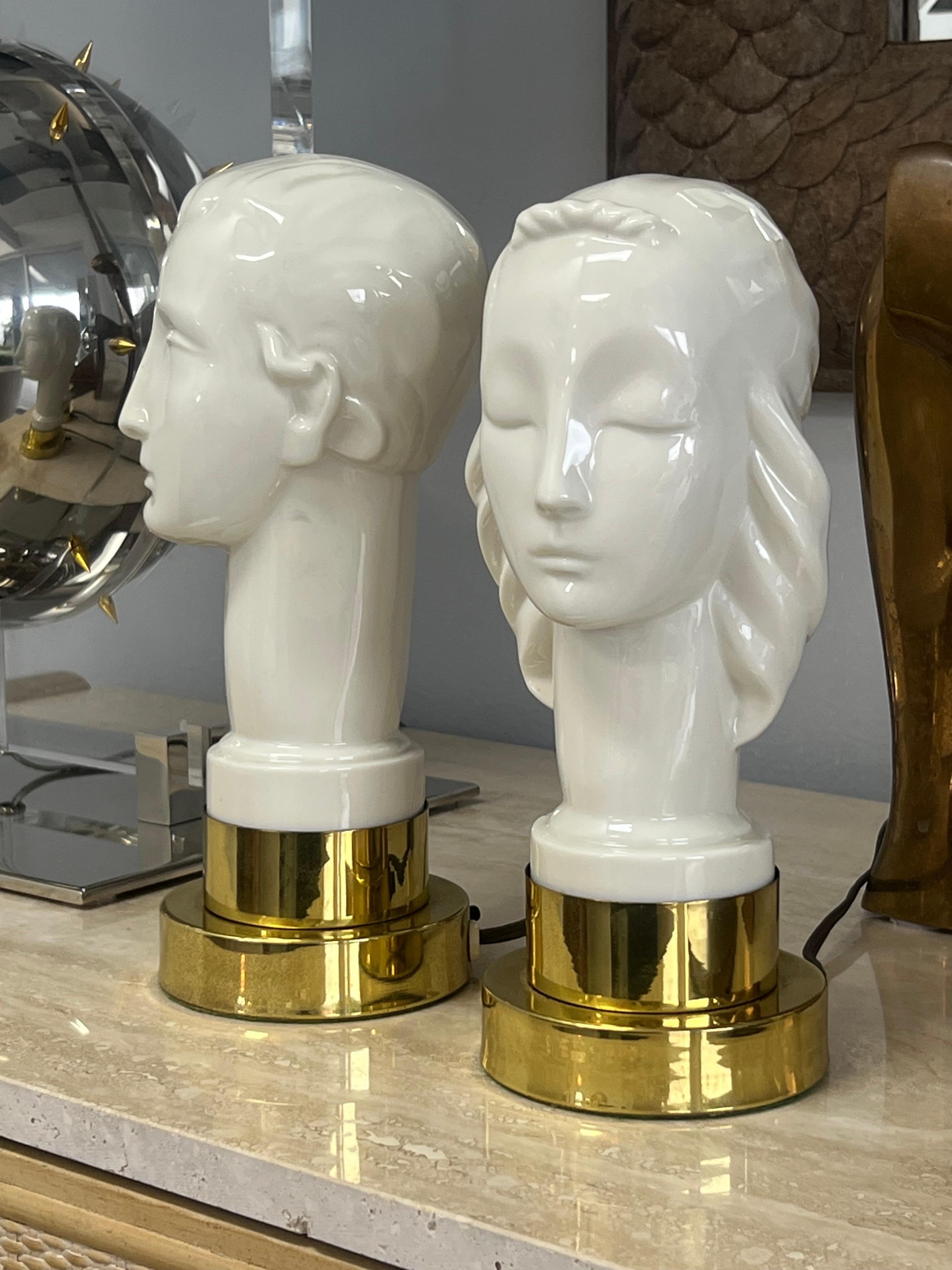 Geza De Vegh  para Lennox Lámparas de mesa Art Déco de porcelana en Bueno estado para la venta en Miami, FL