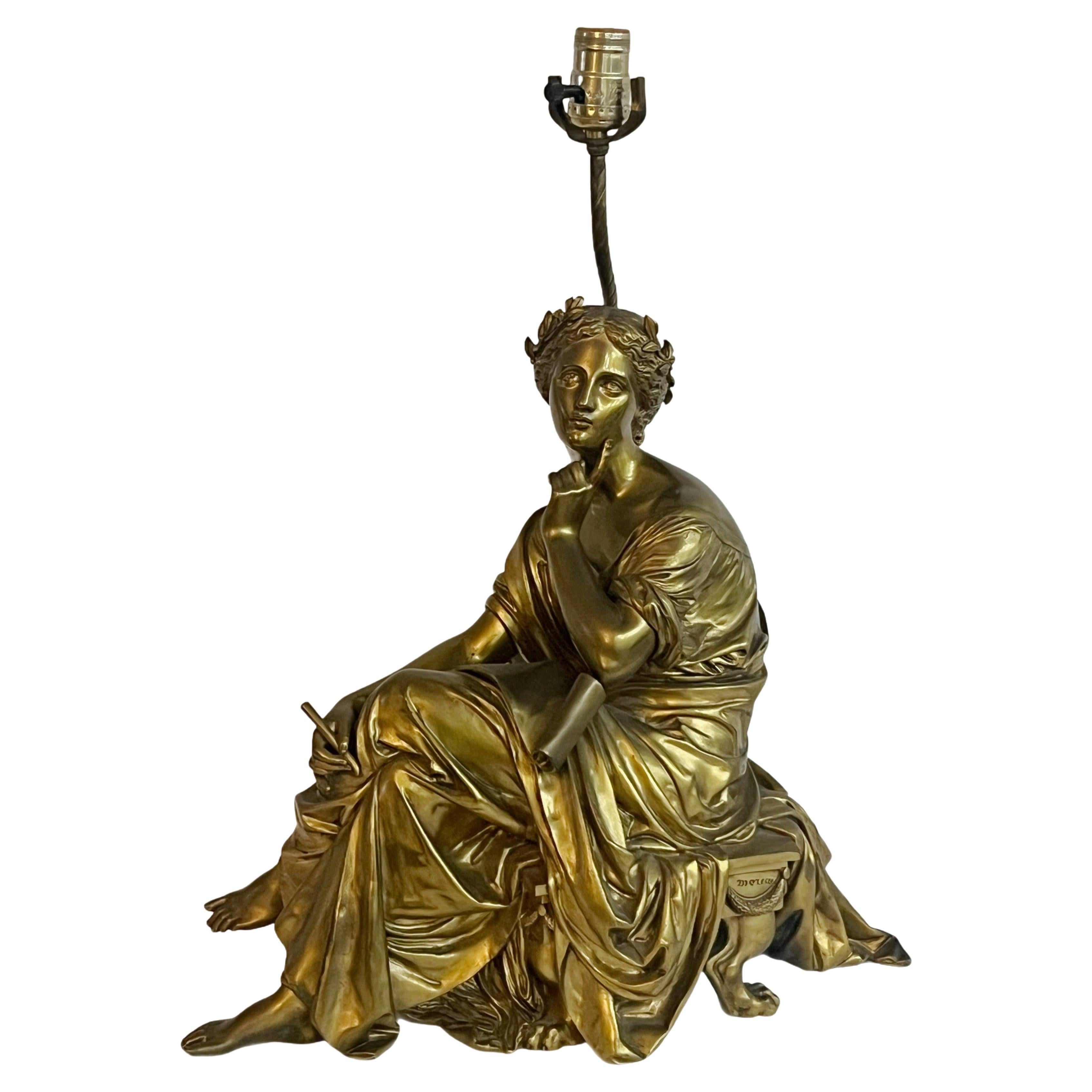 Bronze A. Moreau Table Lamp Sculpture