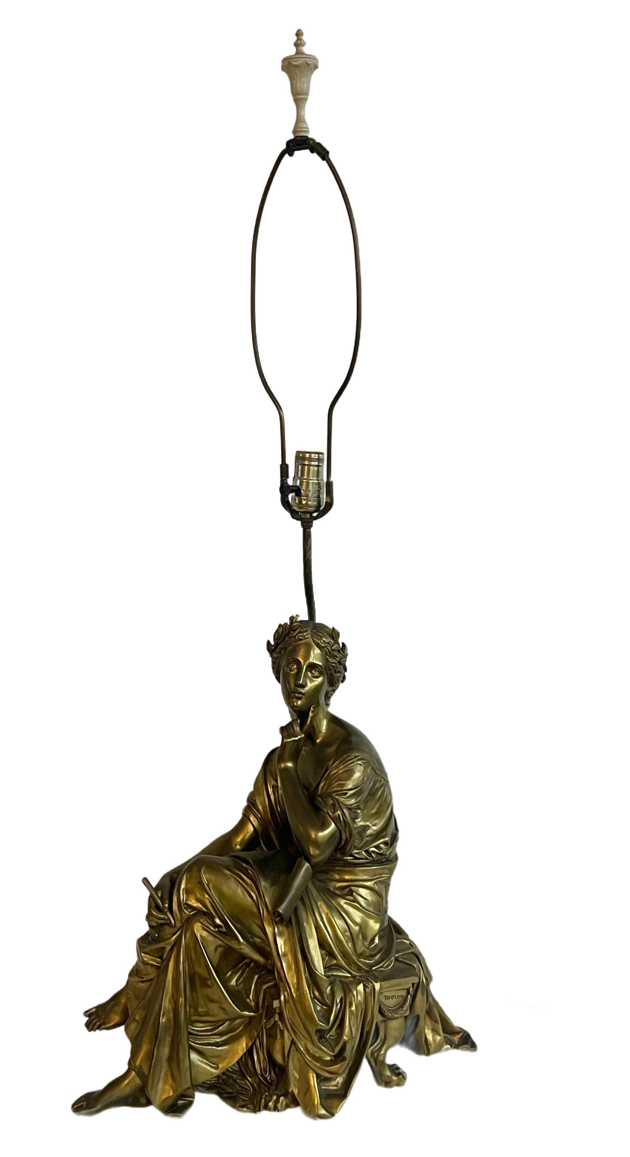 French Bronze A. Moreau Table Lamp Sculpture For Sale