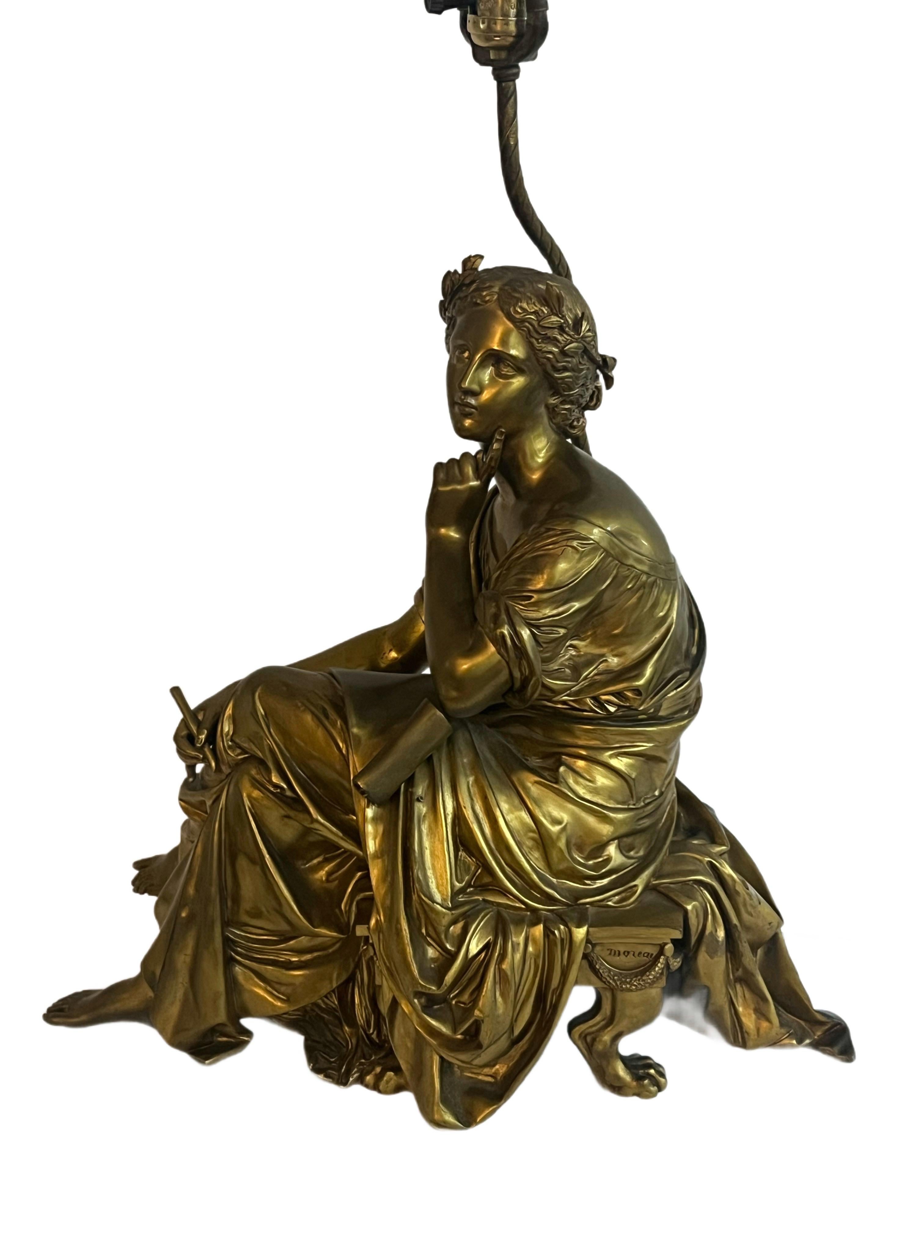 Bronze A. Moreau Table Lamp Sculpture In Good Condition For Sale In Miami, FL