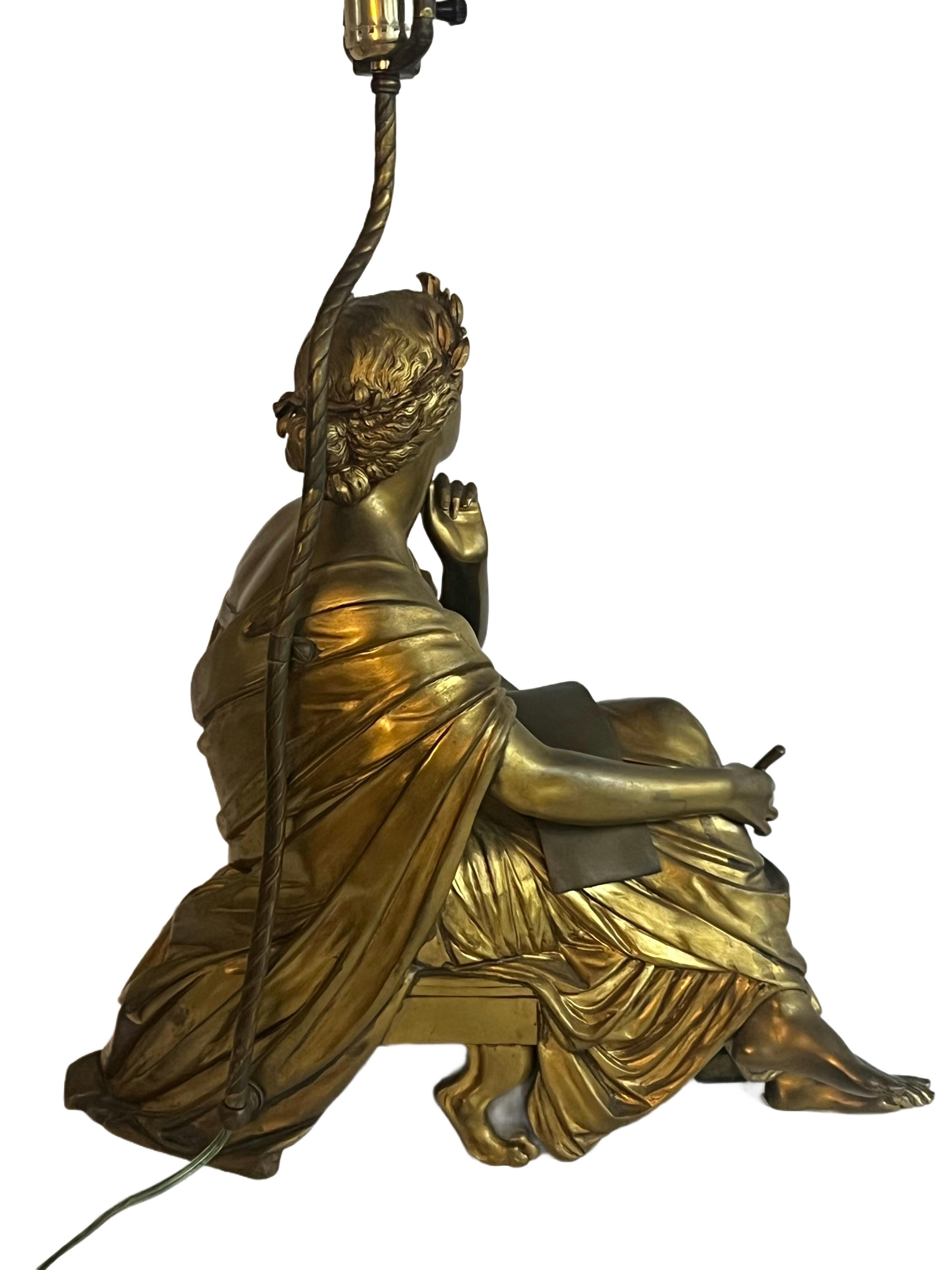 Early 20th Century Bronze A. Moreau Table Lamp Sculpture For Sale