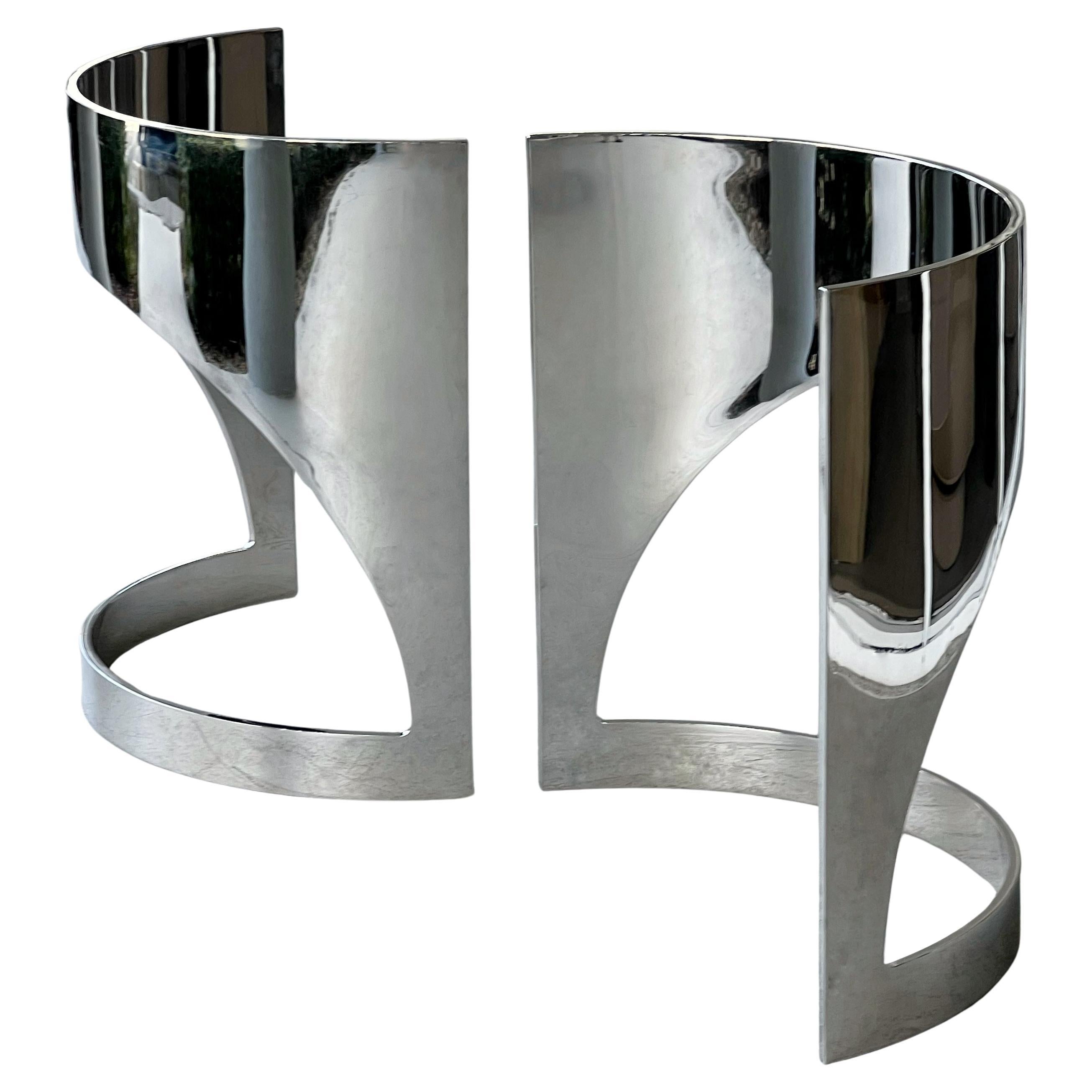 Pair of Stainless Steel Dining Conference Table Console Bases For Sale