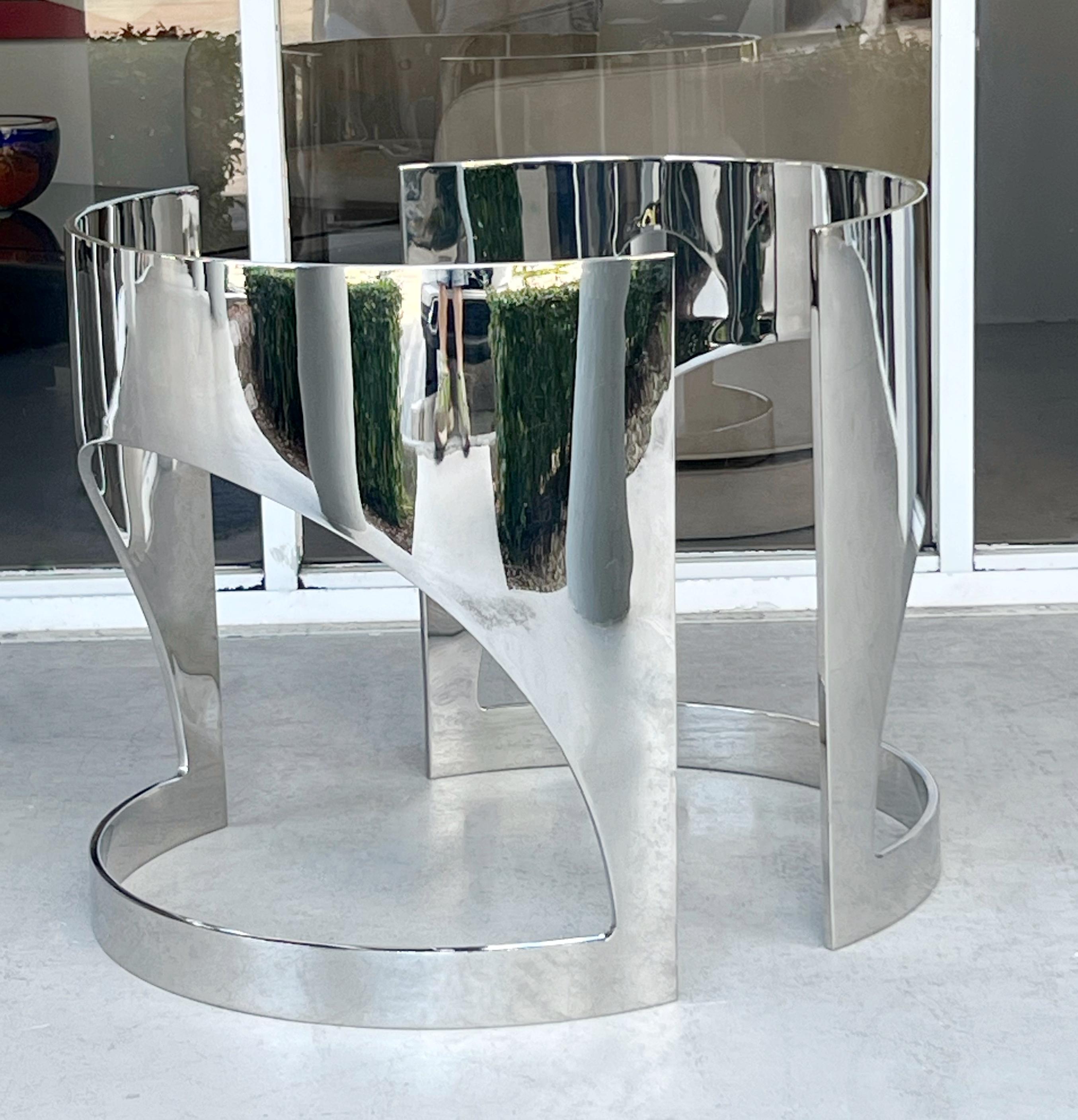 Late 20th Century Pair of Stainless Steel Dining Conference Table Console Bases For Sale