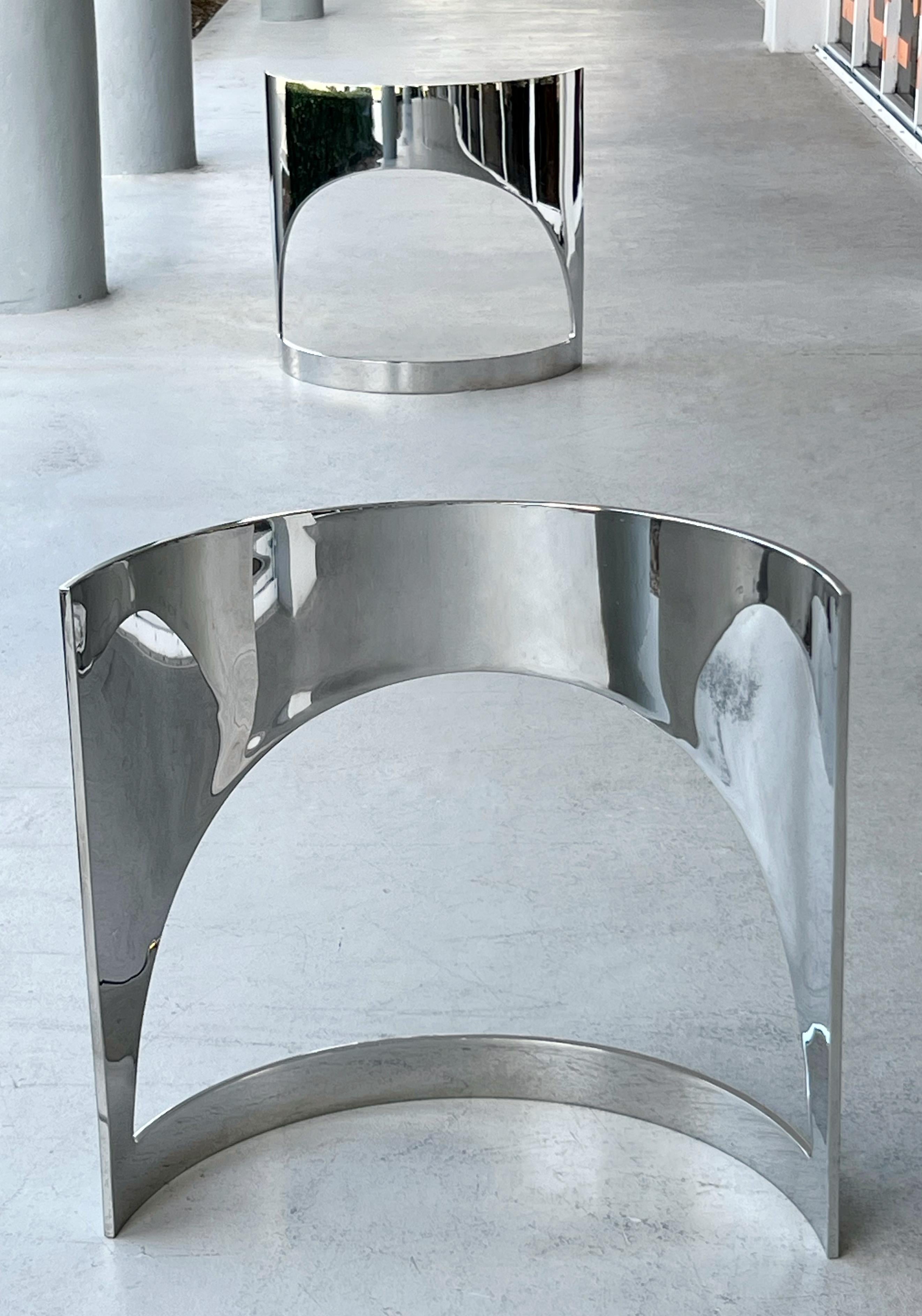 Pair of Stainless Steel Dining Conference Table Console Bases For Sale 1
