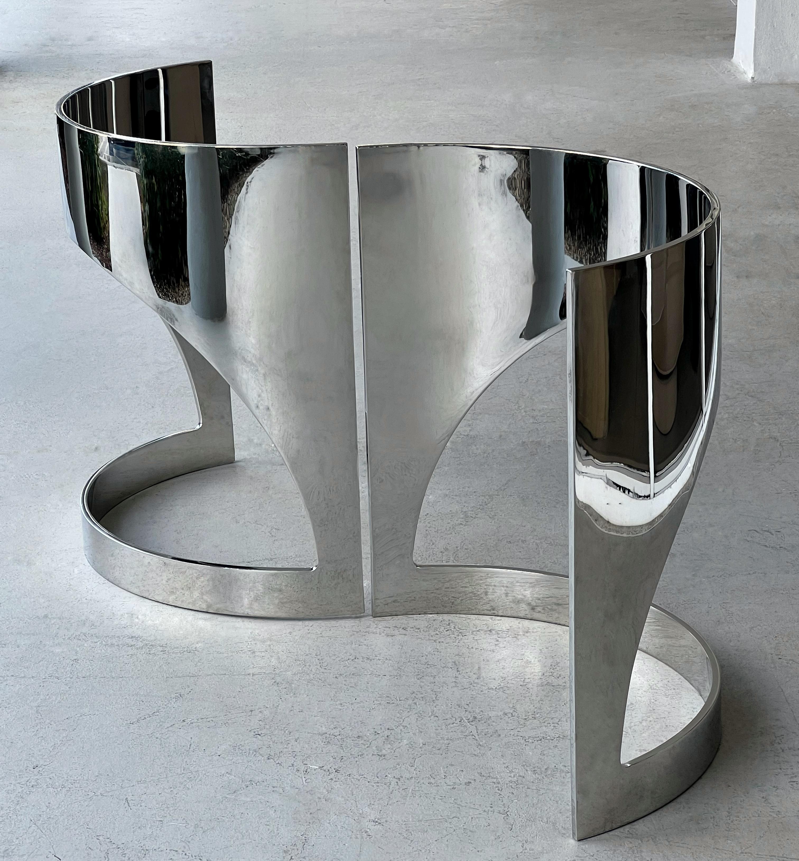 Mid-Century Modern Pair of Stainless Steel Dining Conference Table Console Bases For Sale