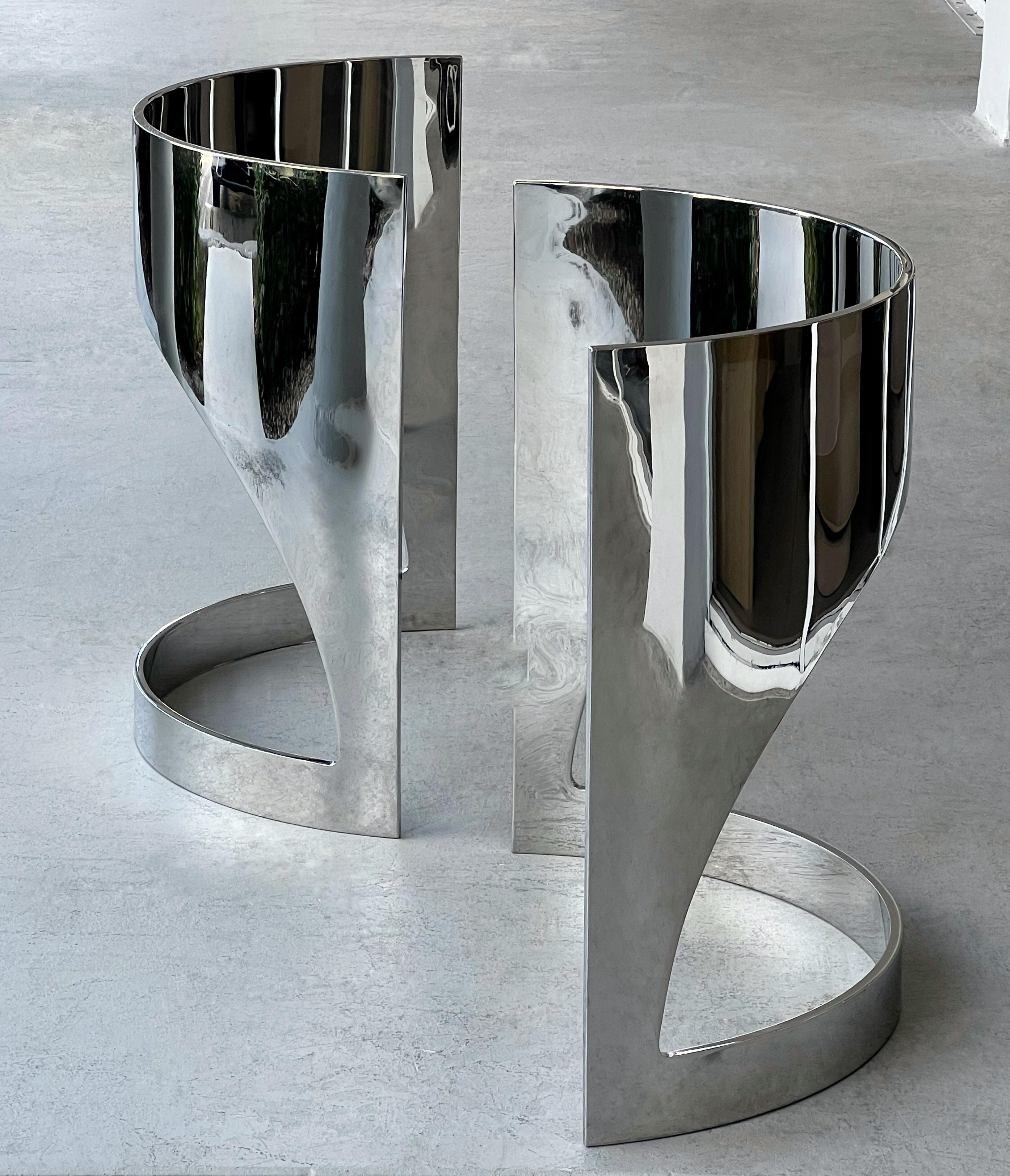 Pair of Stainless Steel Dining Conference Table Console Bases In Good Condition For Sale In Miami, FL