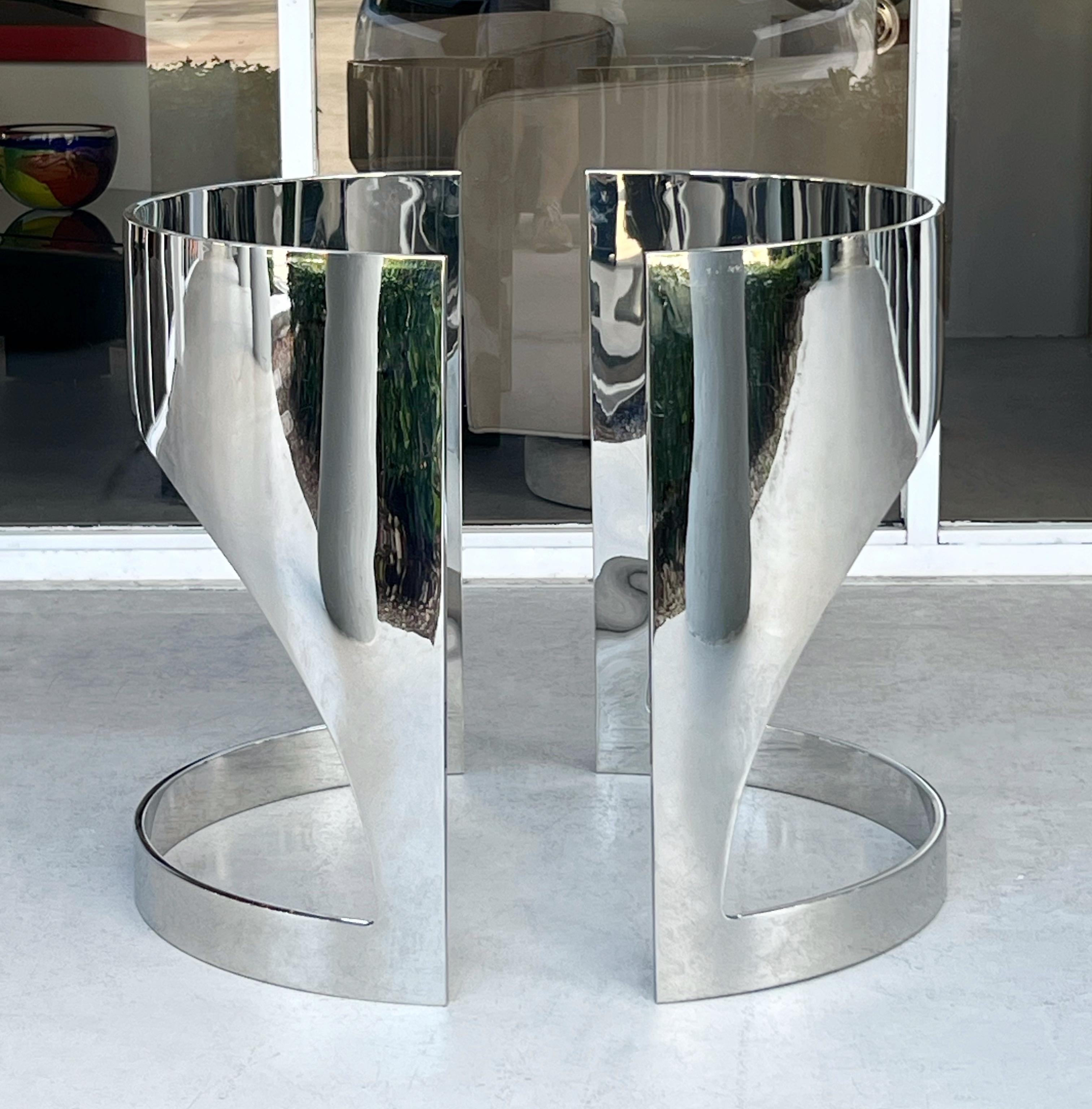 Pair of Stainless Steel Dining Conference Table Console Bases For Sale 3