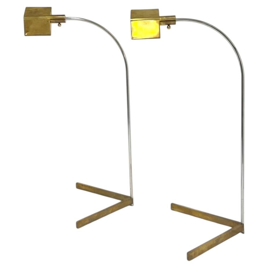 Cedric Hartman Pair of Floor Lamps Brass and Chrome For Sale