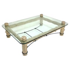 Table basse organique sculptée à la main, plateau en verre, bois et acier, États-Unis, 1979