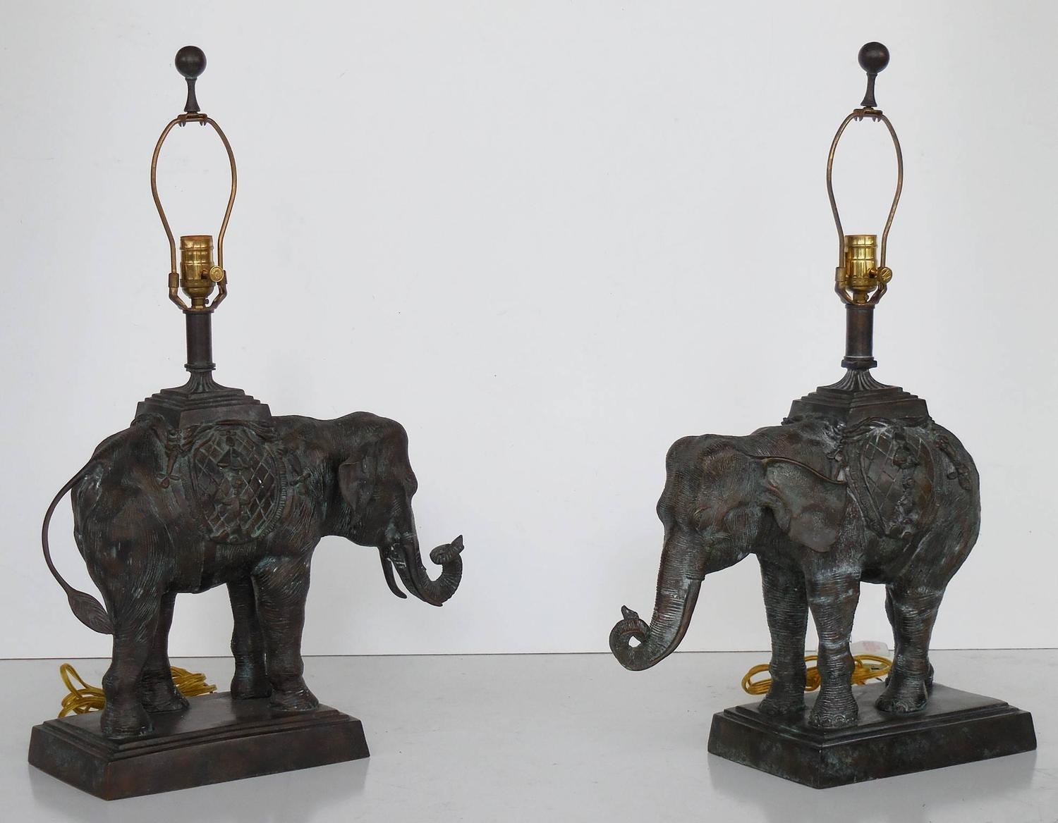 Pair of Large Bronze Elephant Lamps by Maitland Smith For Sale at 1stdibs