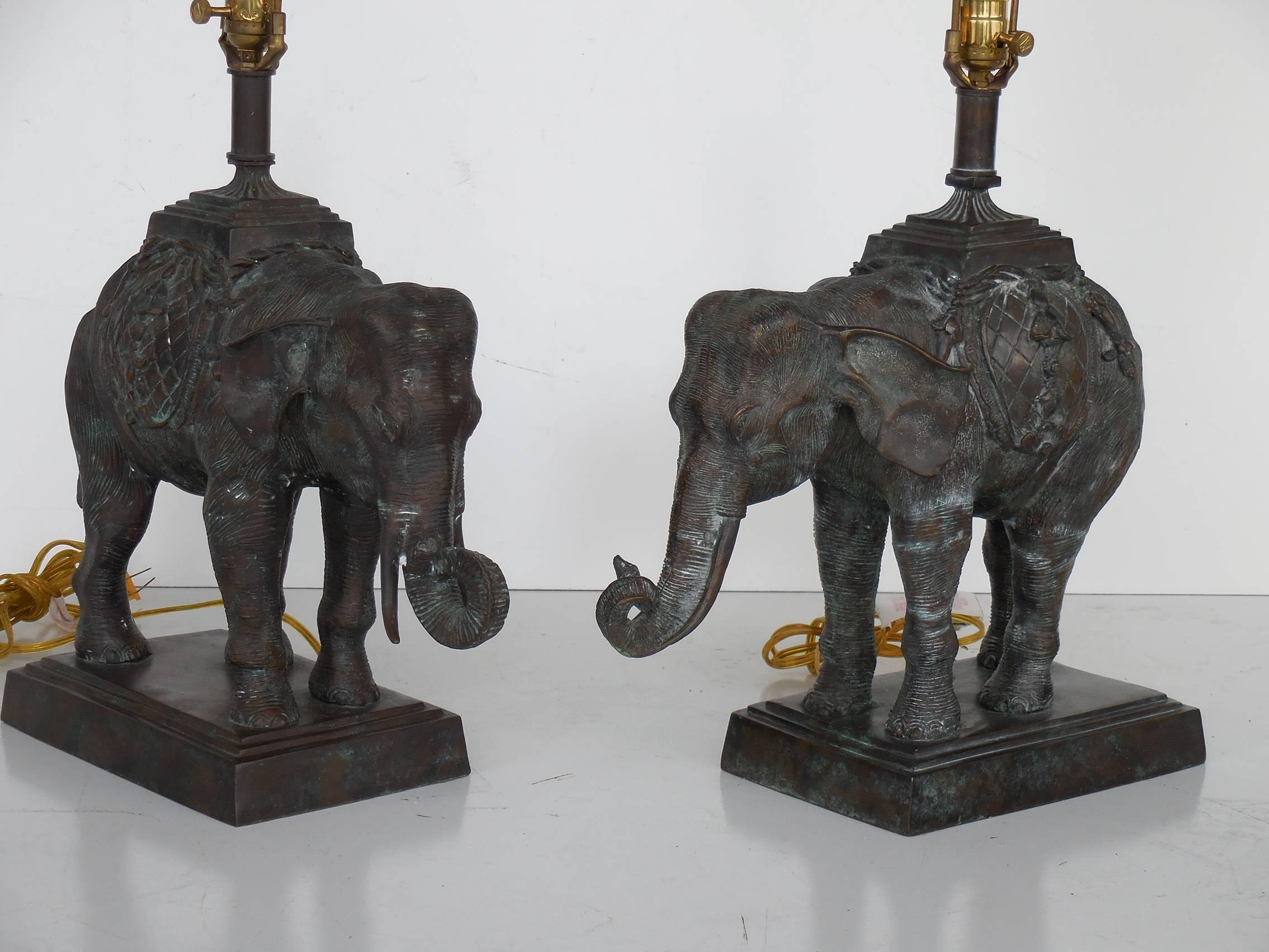 Late 20th Century Pair of Large Bronze Elephant Lamps by Maitland Smith