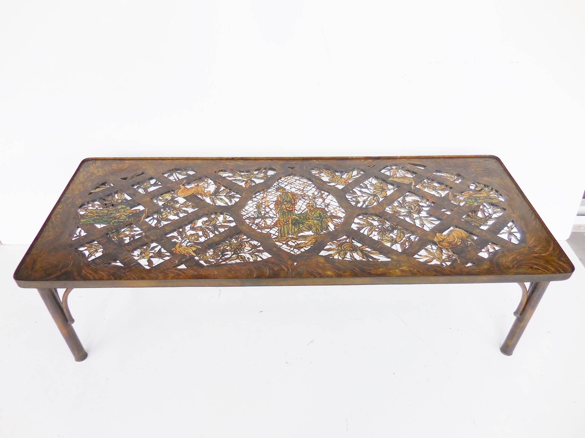 American Rare Philip and Kelvin LaVerne Coffee Table, Bronze and Enamel