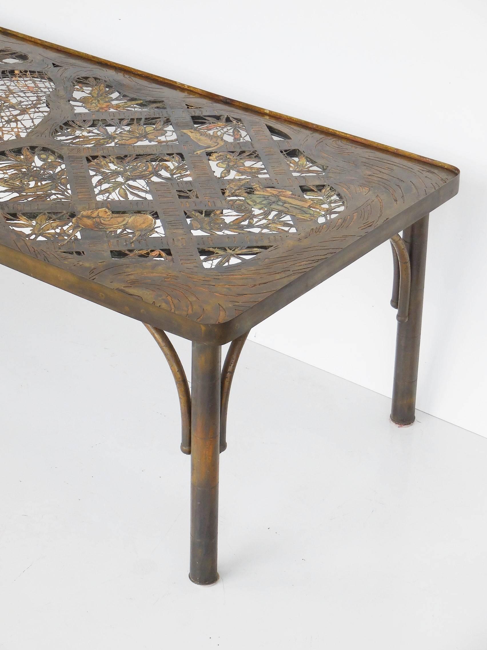 Rare Philip and Kelvin LaVerne Coffee Table, Bronze and Enamel 3