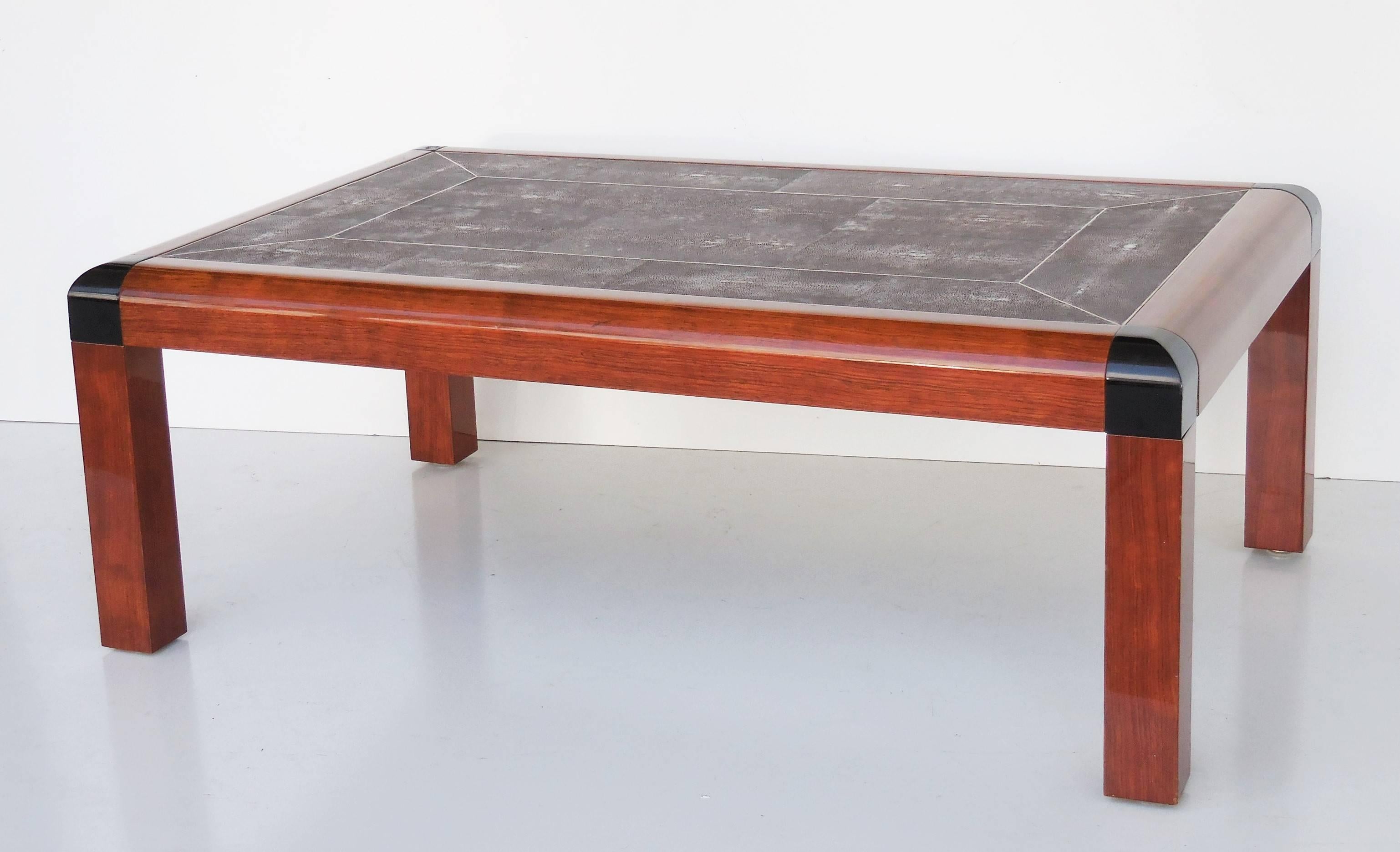 Karl Springer Shagreen and Wood Coffee Table, 1987 In Excellent Condition In Miami, FL