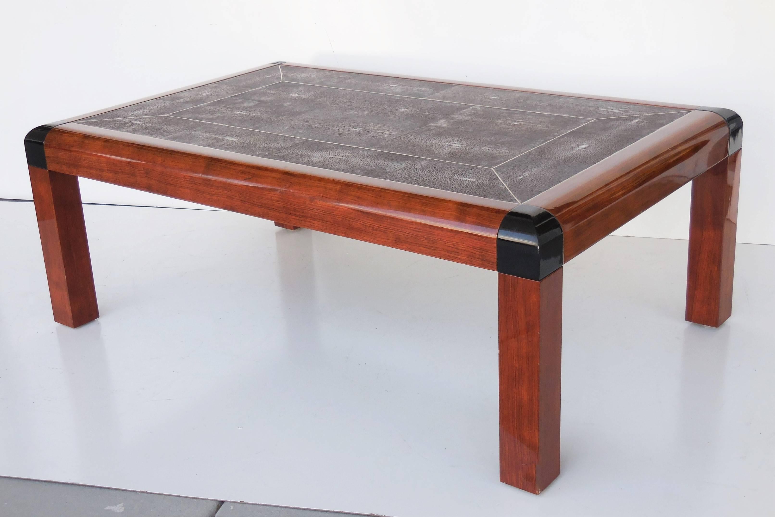 Karl Springer Shagreen and Wood Coffee Table, 1987 1