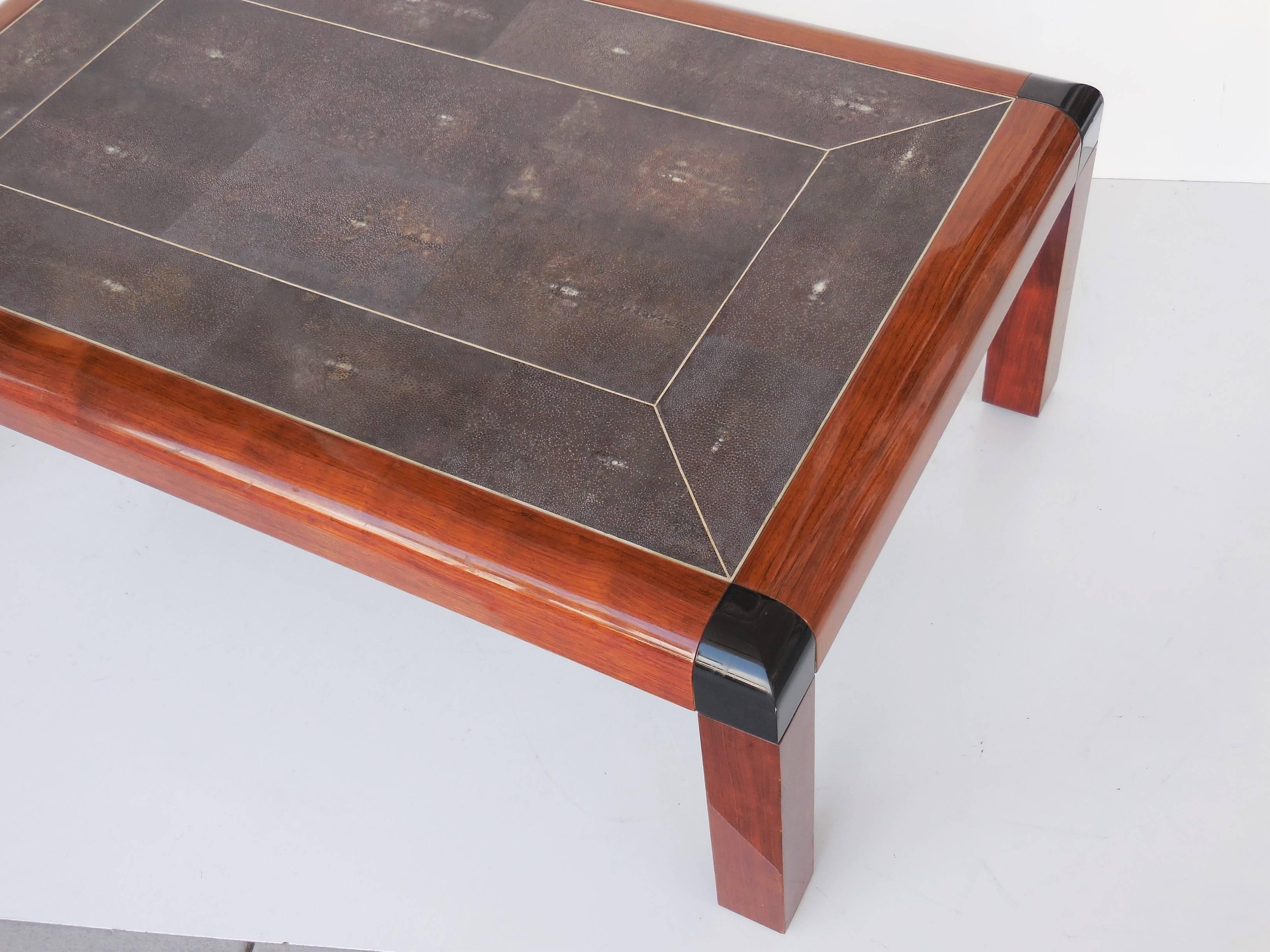 Karl Springer Shagreen and Wood Coffee Table, 1987 2
