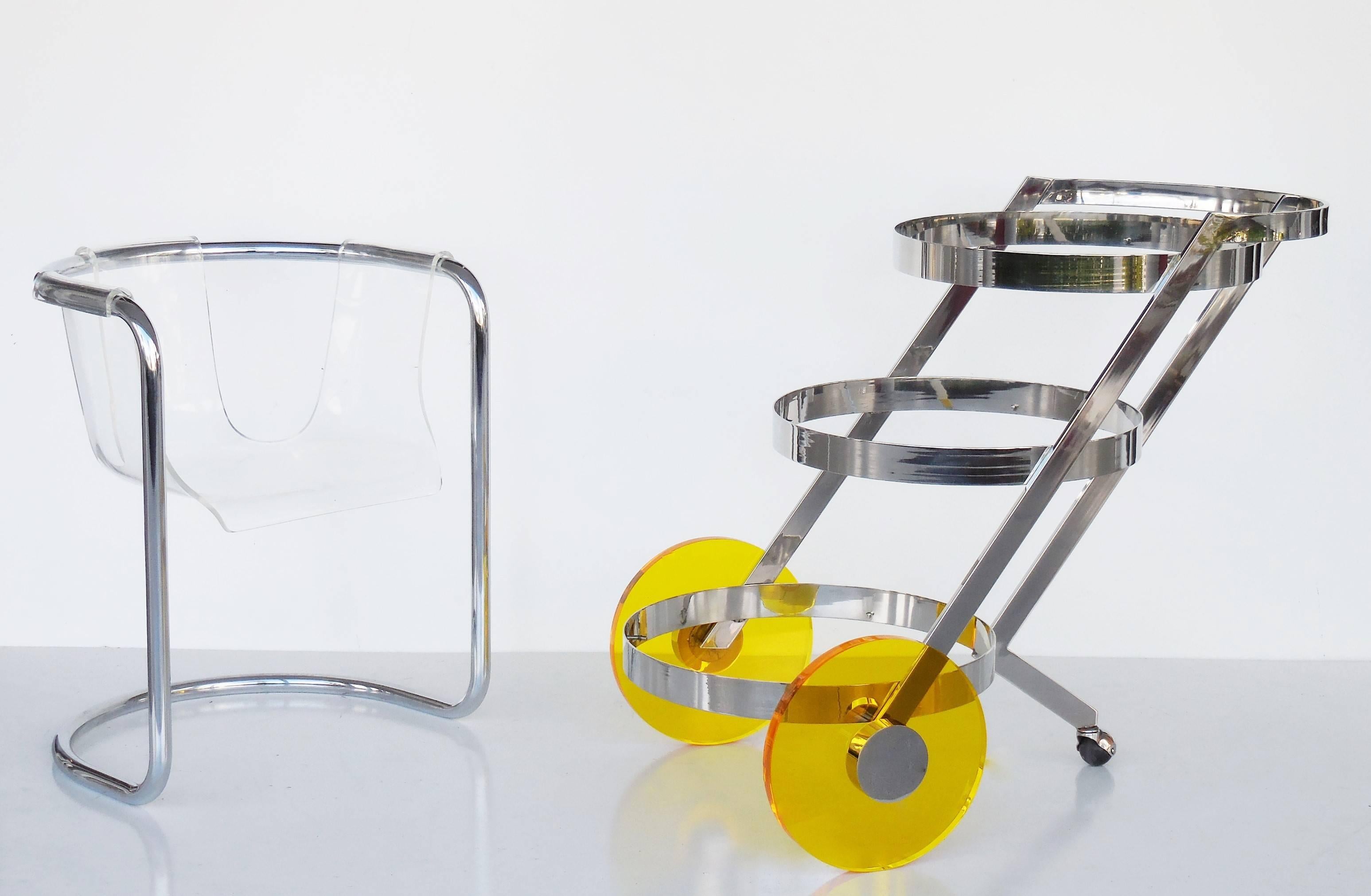 Stainless Steel and Yellow Lucite Bar Cart, 1970s 2