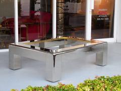 Karl Springer Polished Nickel and Bronze Coffee Table