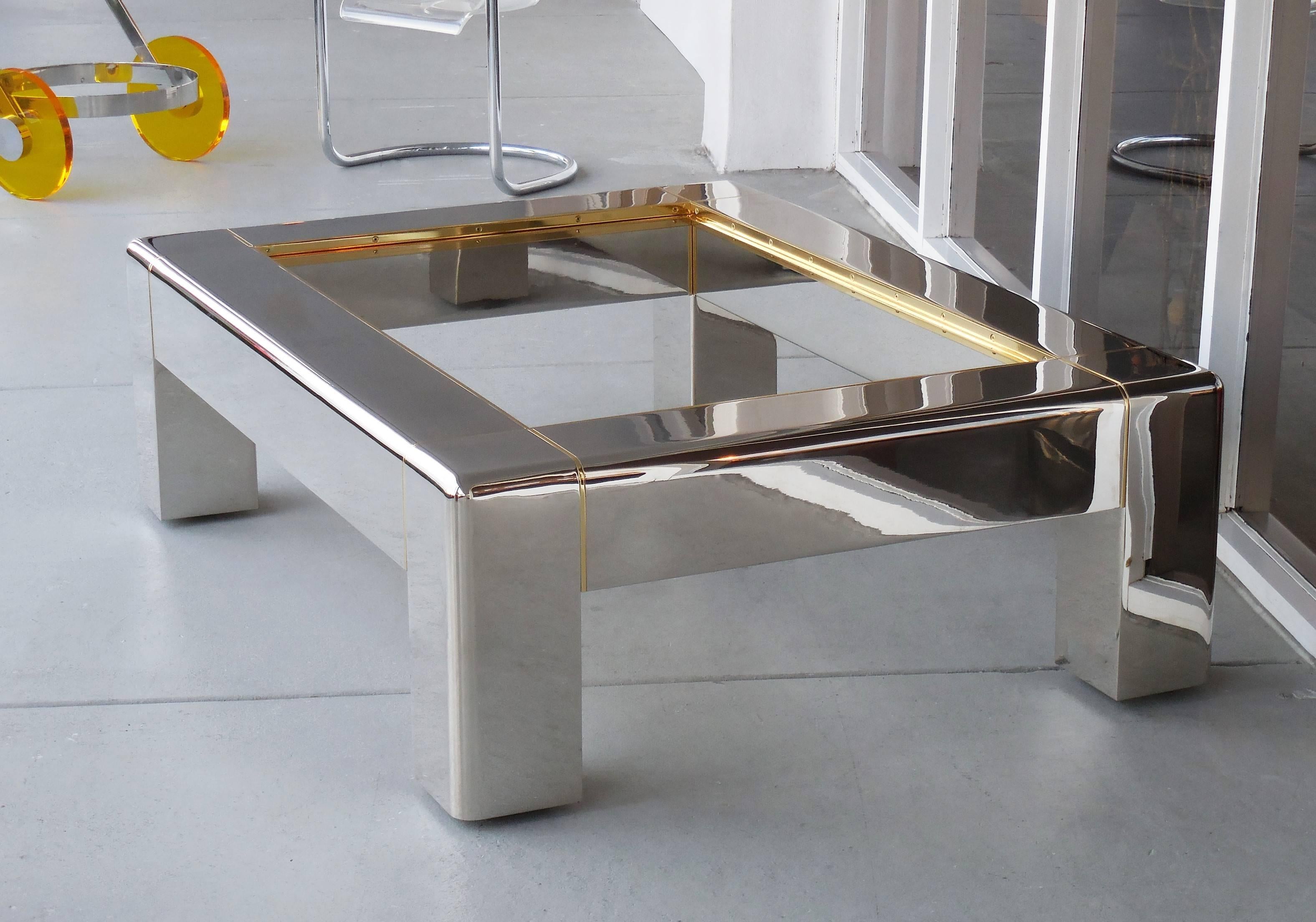 Karl Springer Polished Nickel and Bronze Coffee Table In Excellent Condition In Miami, FL