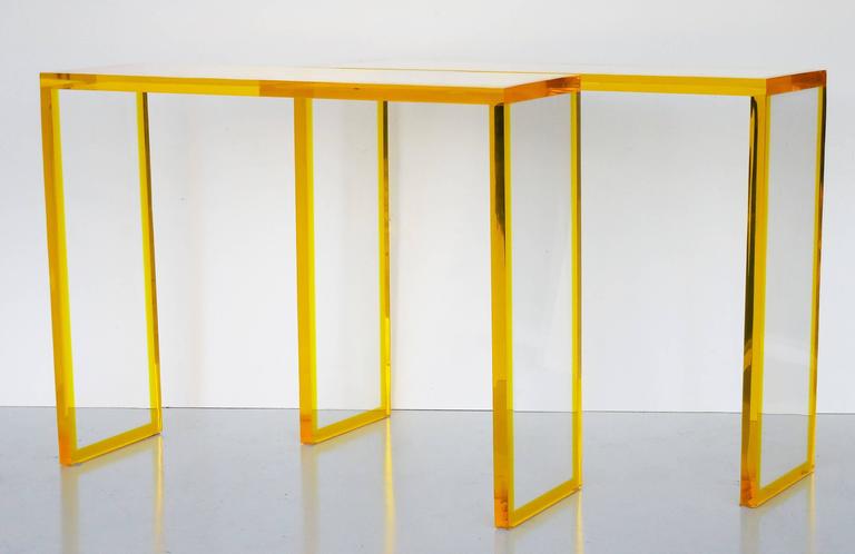 American Custom Yellow and Clear Lucite Consoles