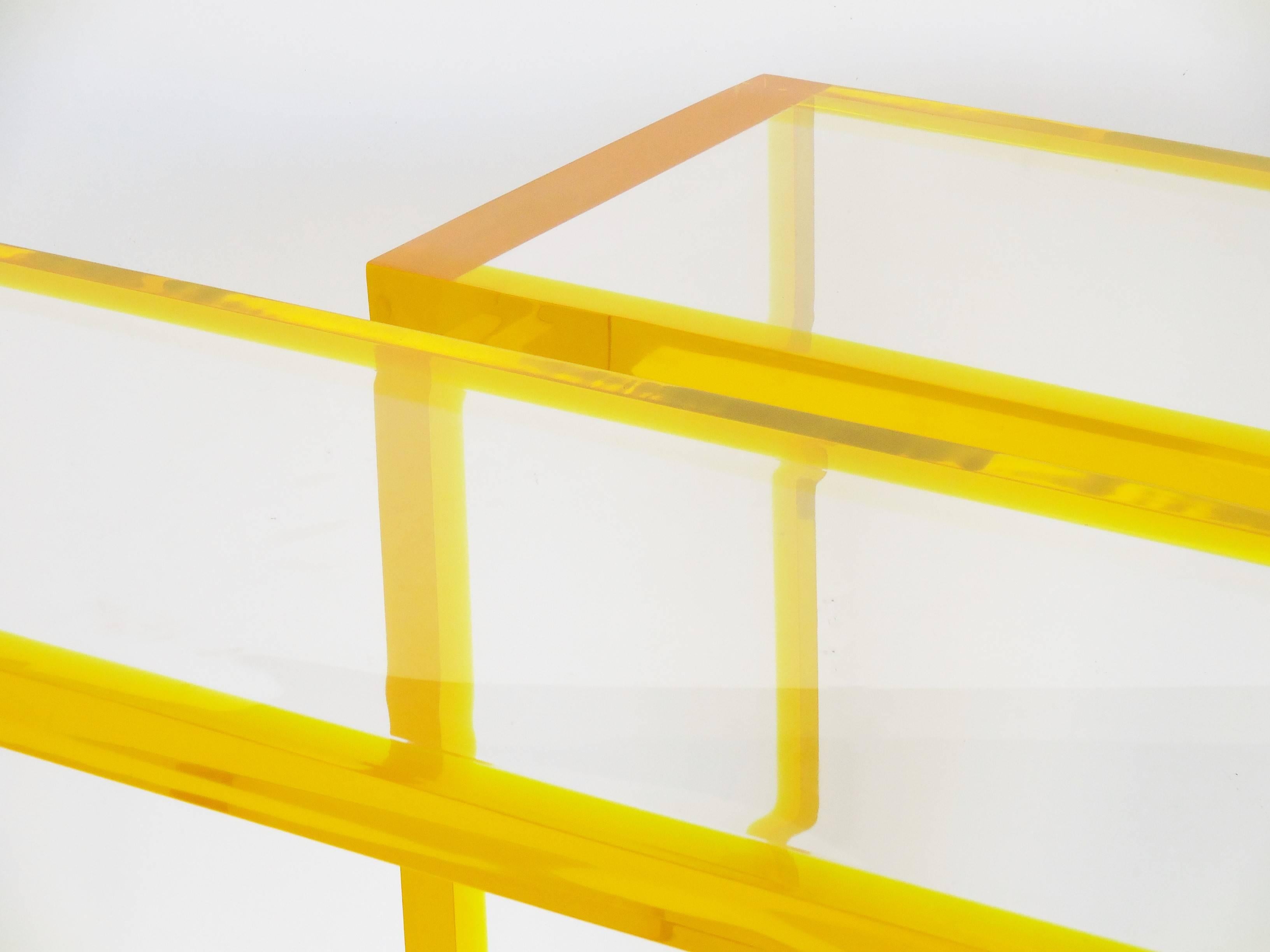 American Custom Yellow and Clear Lucite Consoles