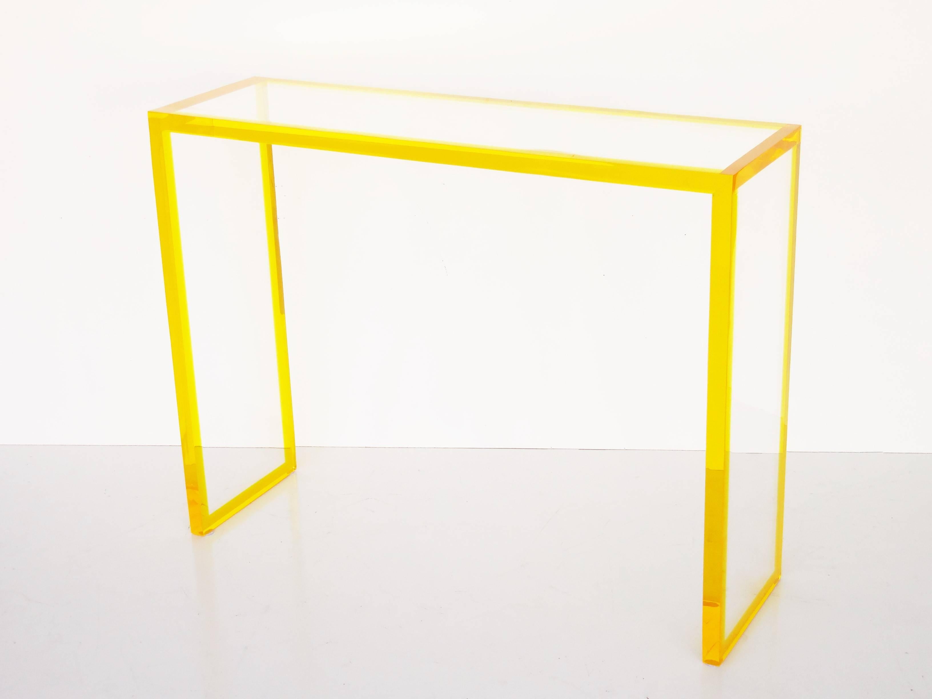 Custom Yellow and Clear Lucite Consoles 1