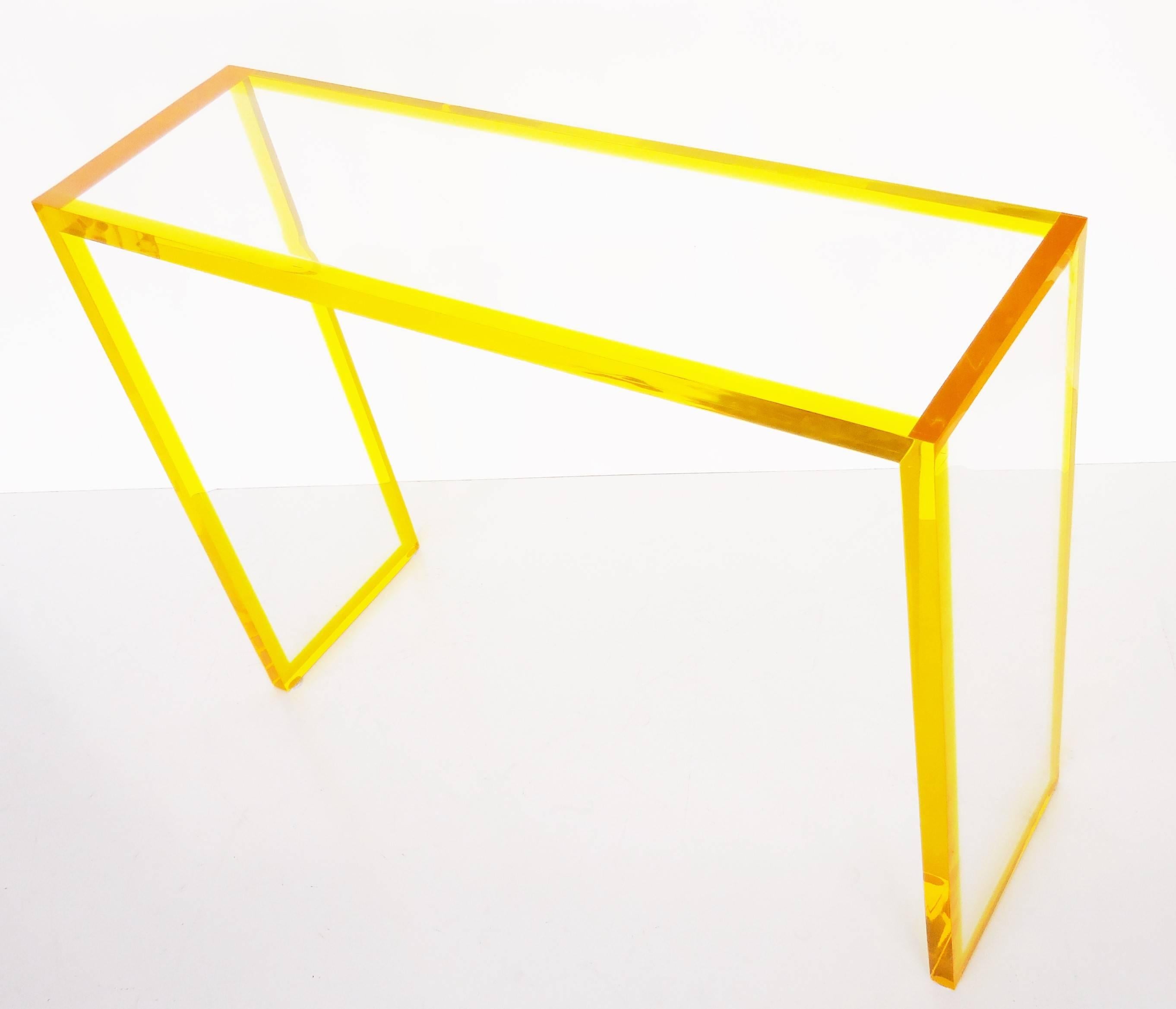 Custom Yellow and Clear Lucite Consoles 2