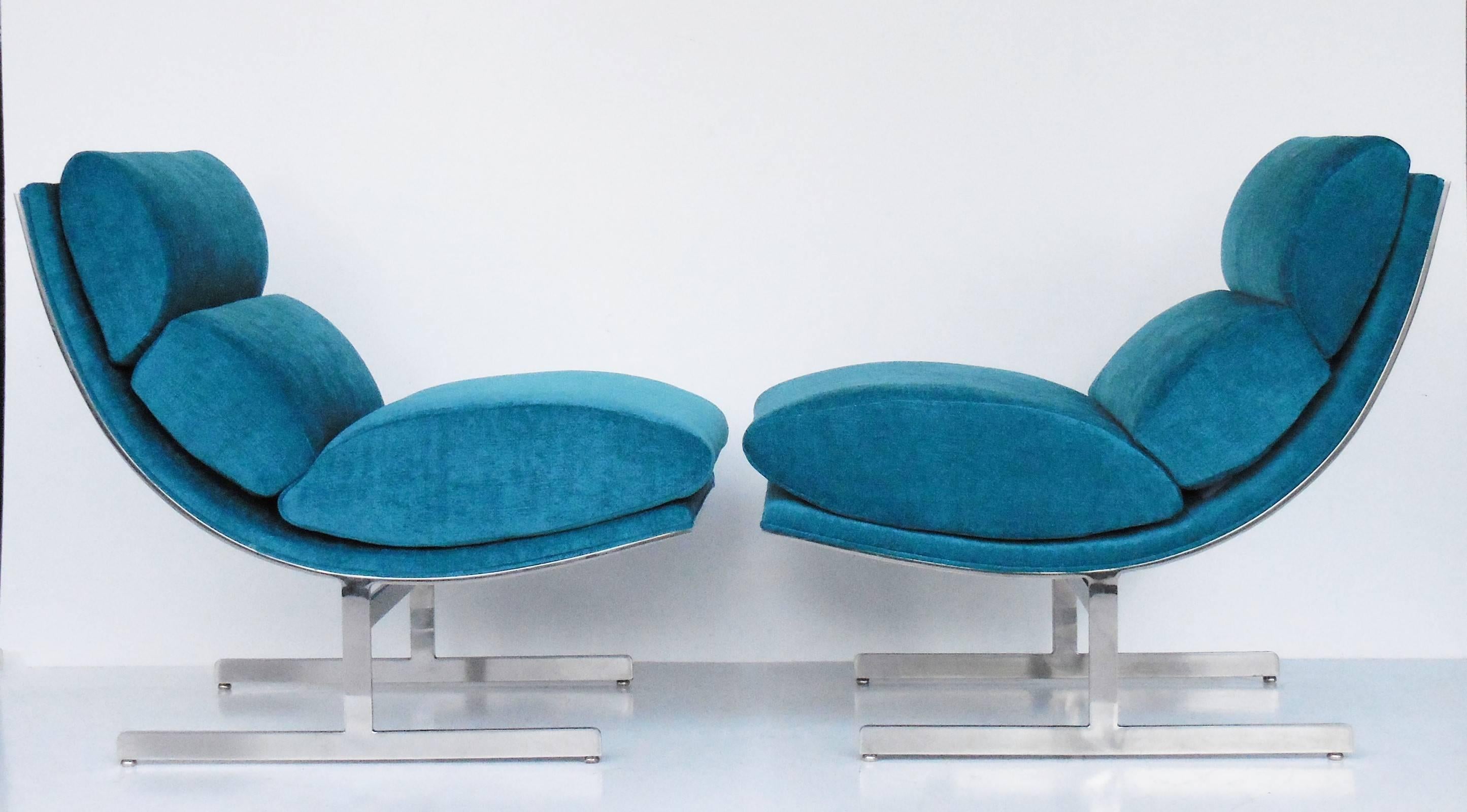 American Pair of Turquoise Stainless Steel Chairs by Kipp Stewart