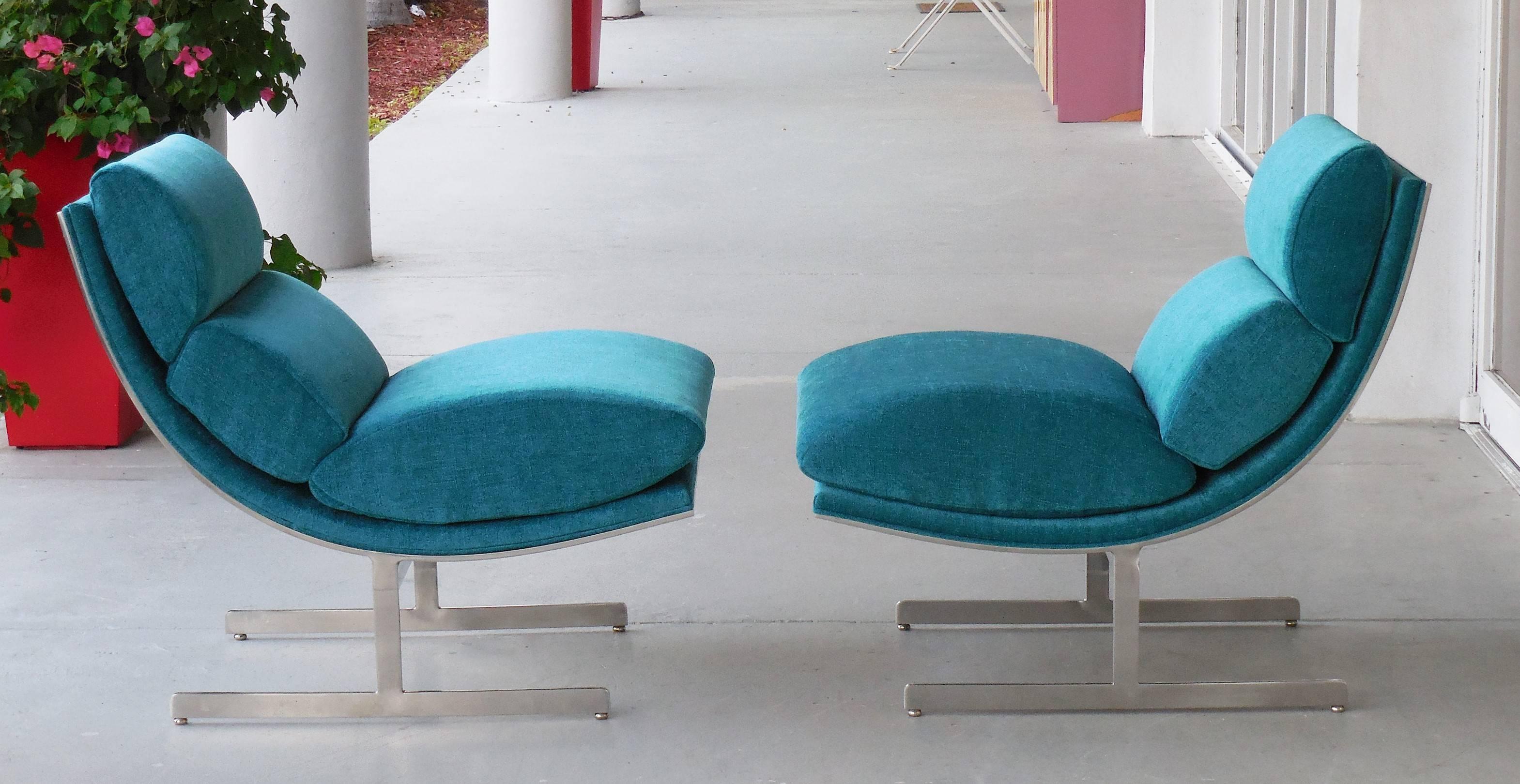 Late 20th Century Pair of Turquoise Stainless Steel Chairs by Kipp Stewart