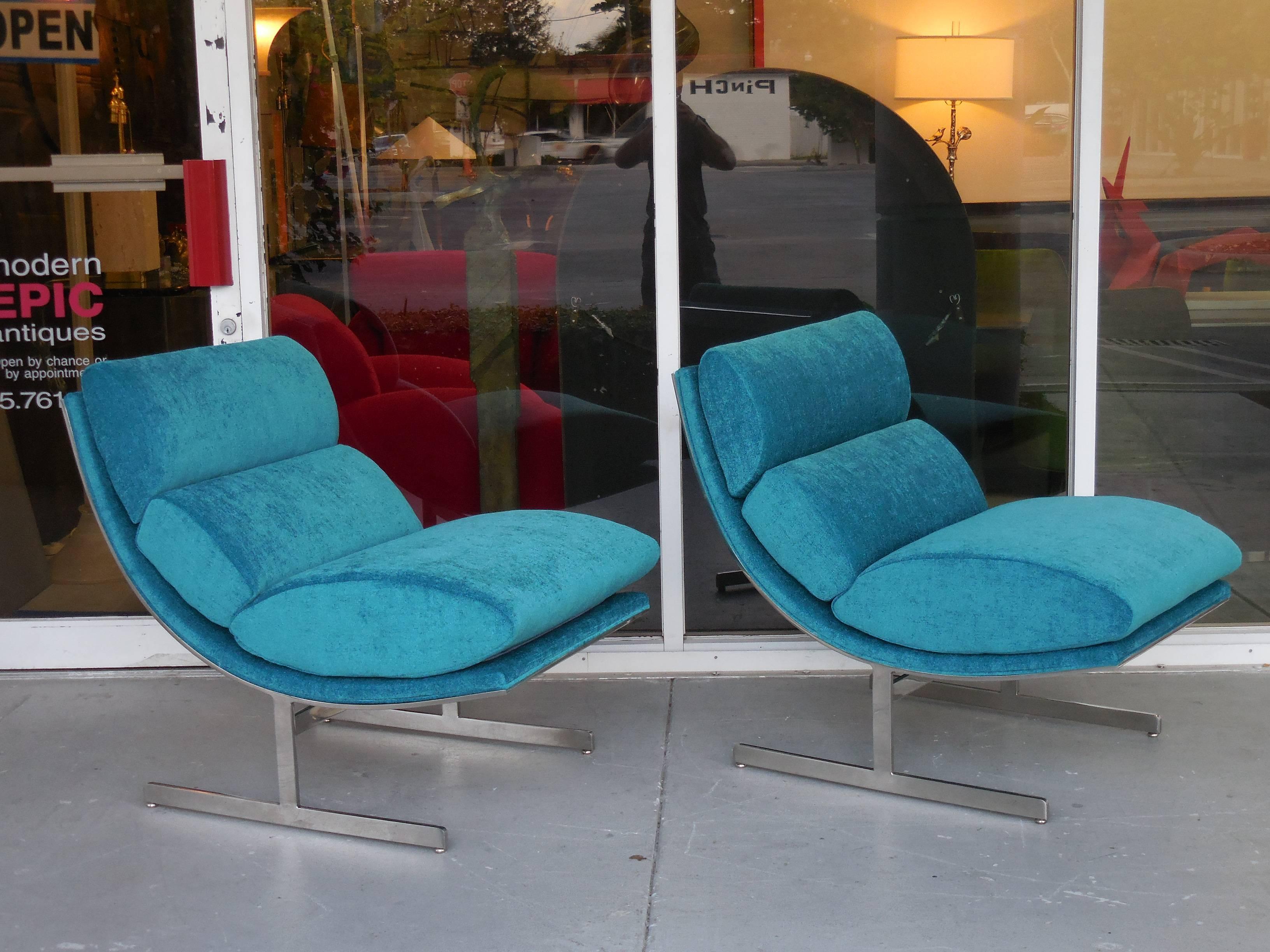 Pair of Turquoise Stainless Steel Chairs by Kipp Stewart 1