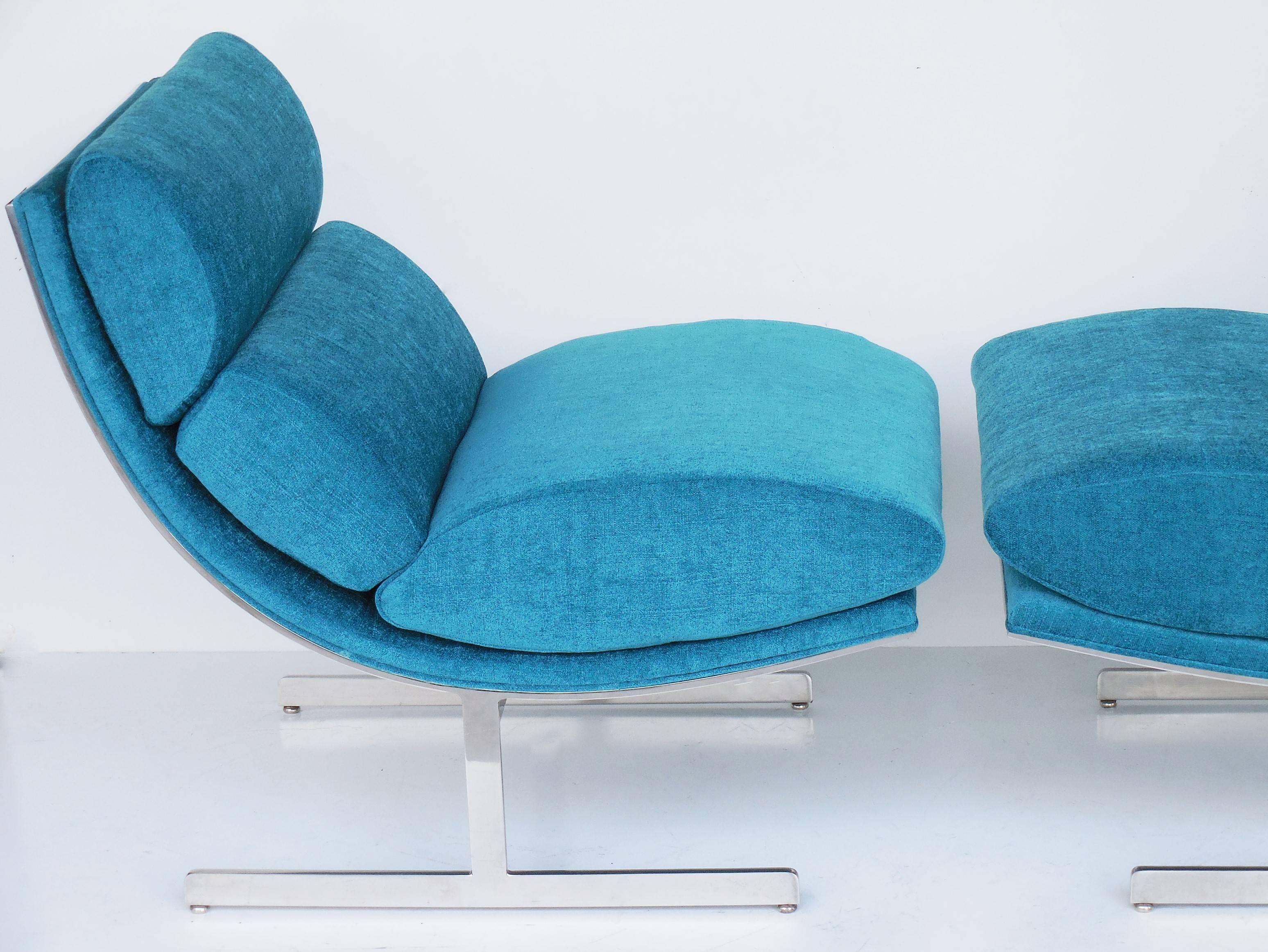 Pair of Turquoise Stainless Steel Chairs by Kipp Stewart 2