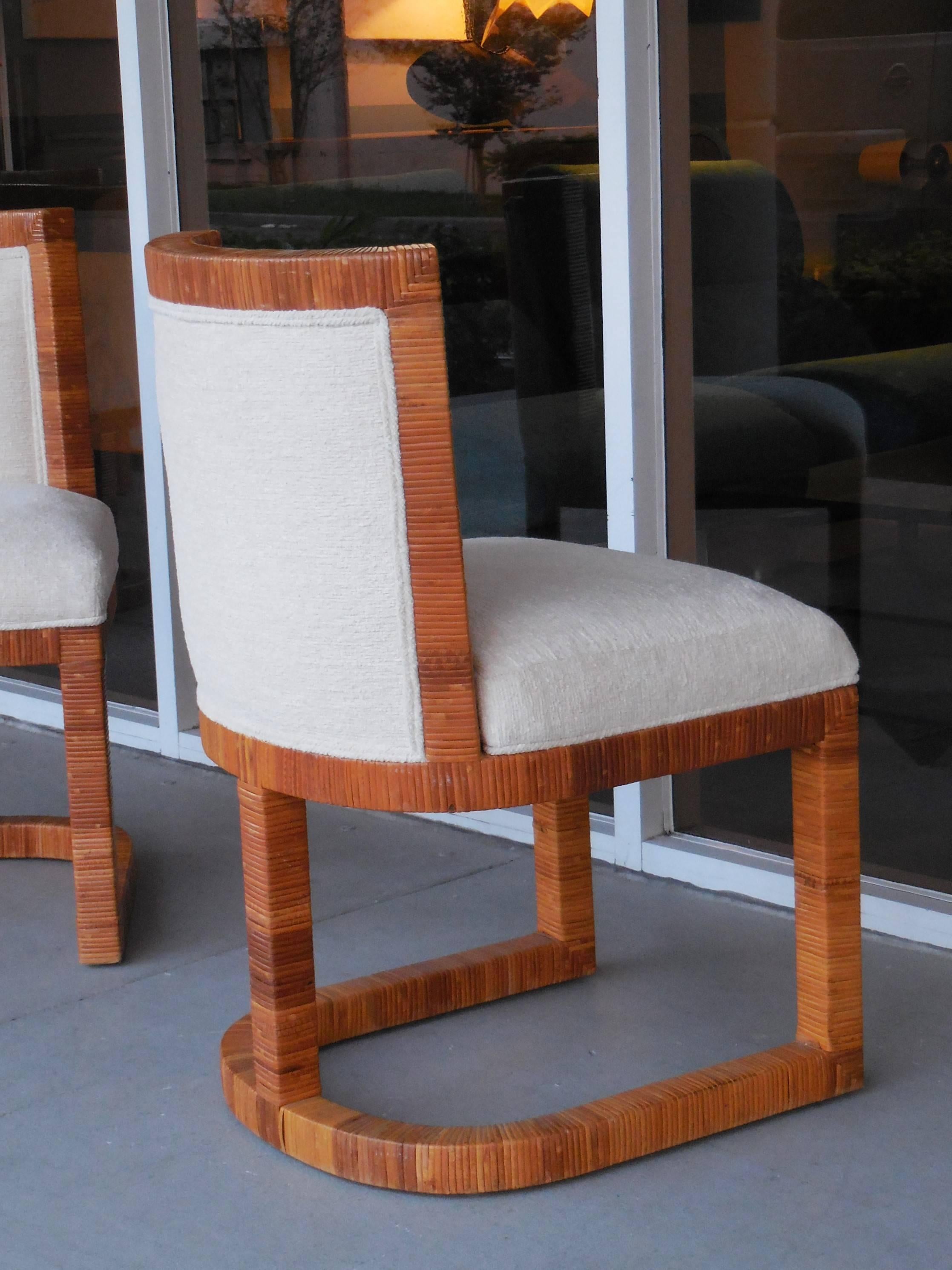 Eight Modern Italian Rattan Cane Dining Chairs, 1970s 3