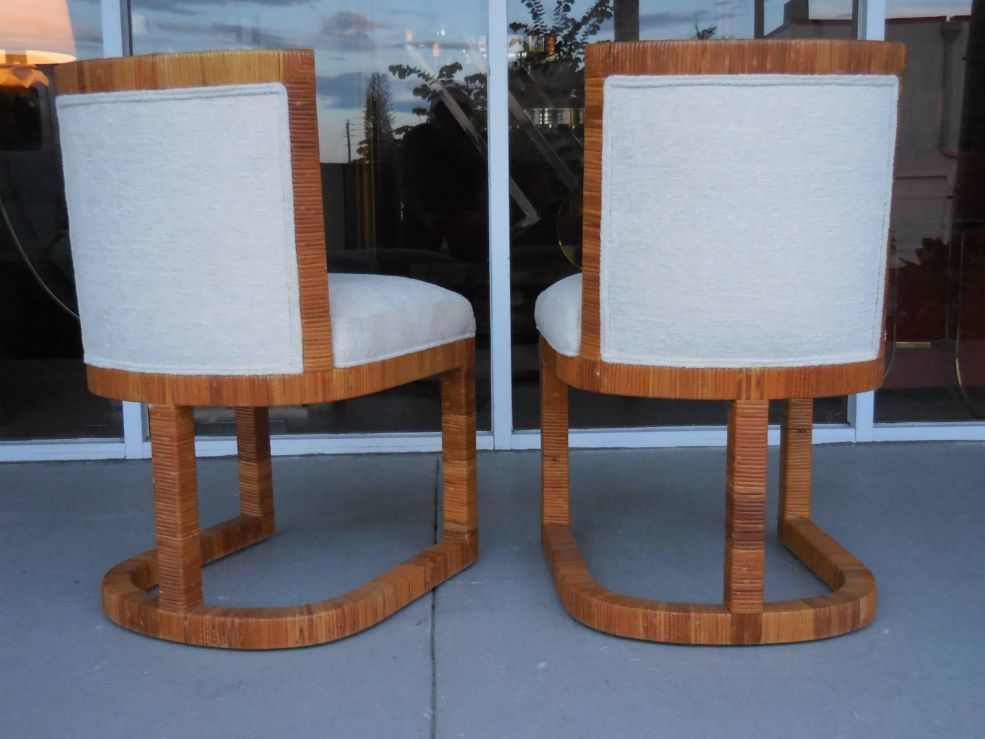 Eight Modern Italian Rattan Cane Dining Chairs, 1970s 5