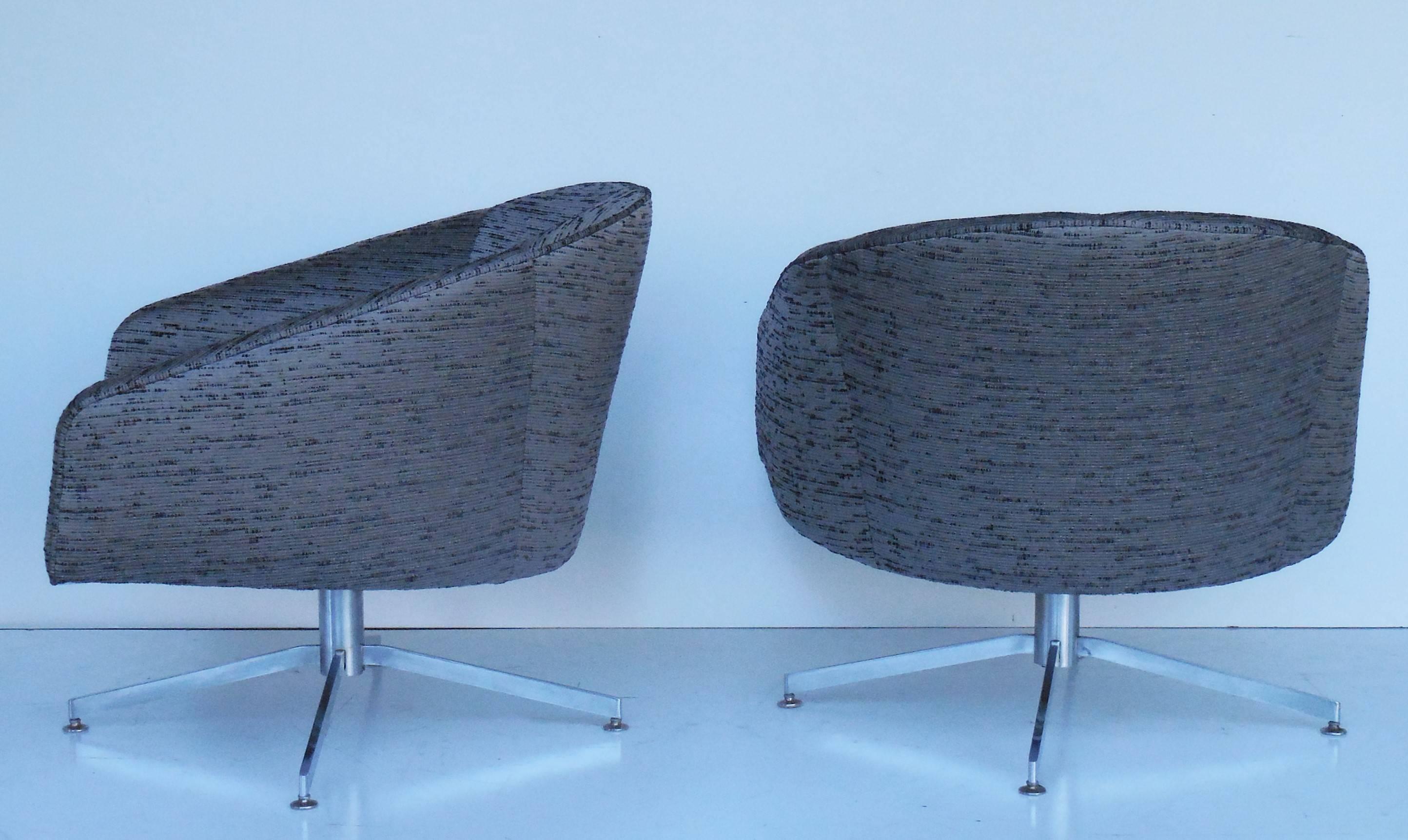 American Pair of Charcoal Swivel Chairs by Milo Baughman