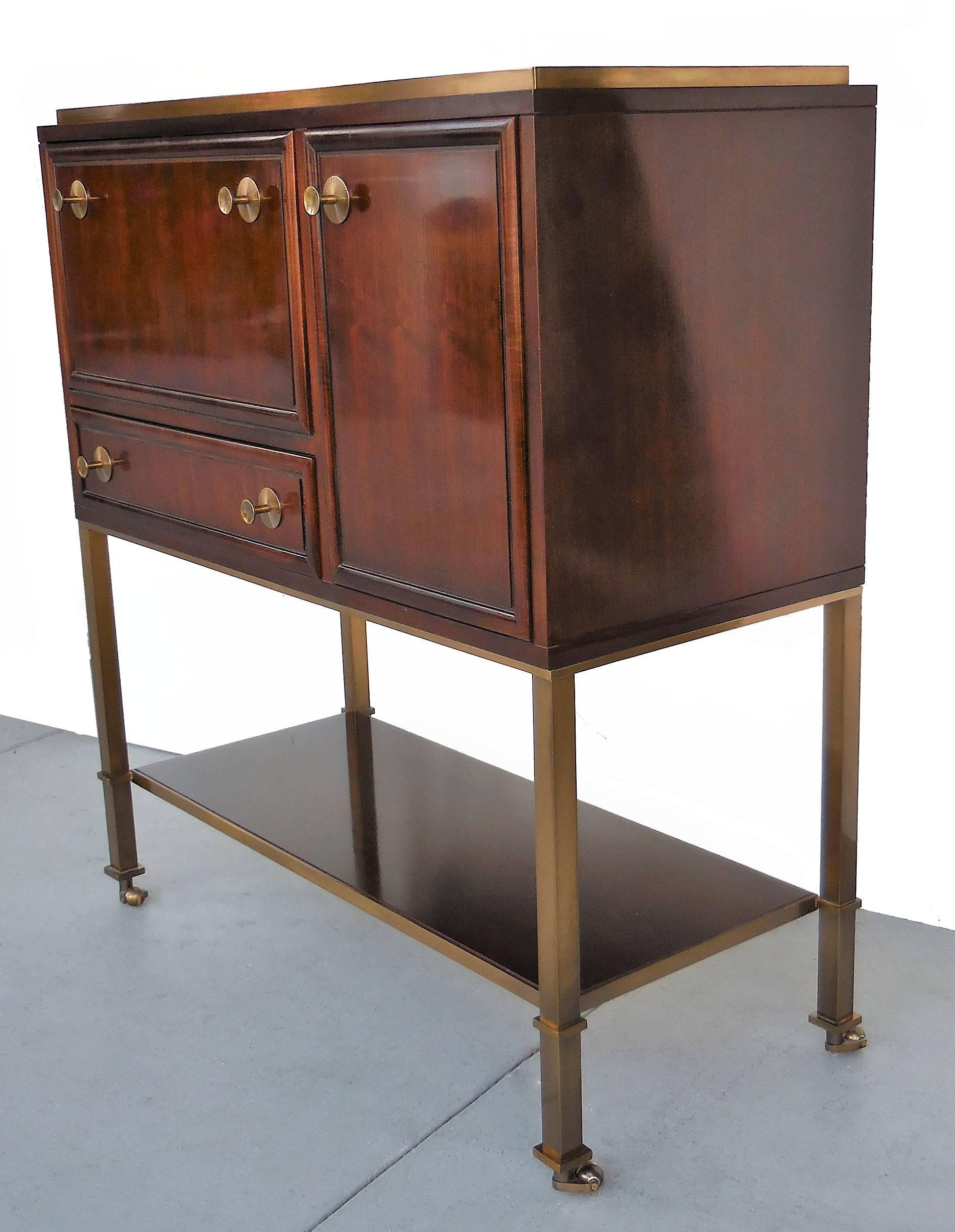 American Brass and Mahogany Bar Cabinet by Baker