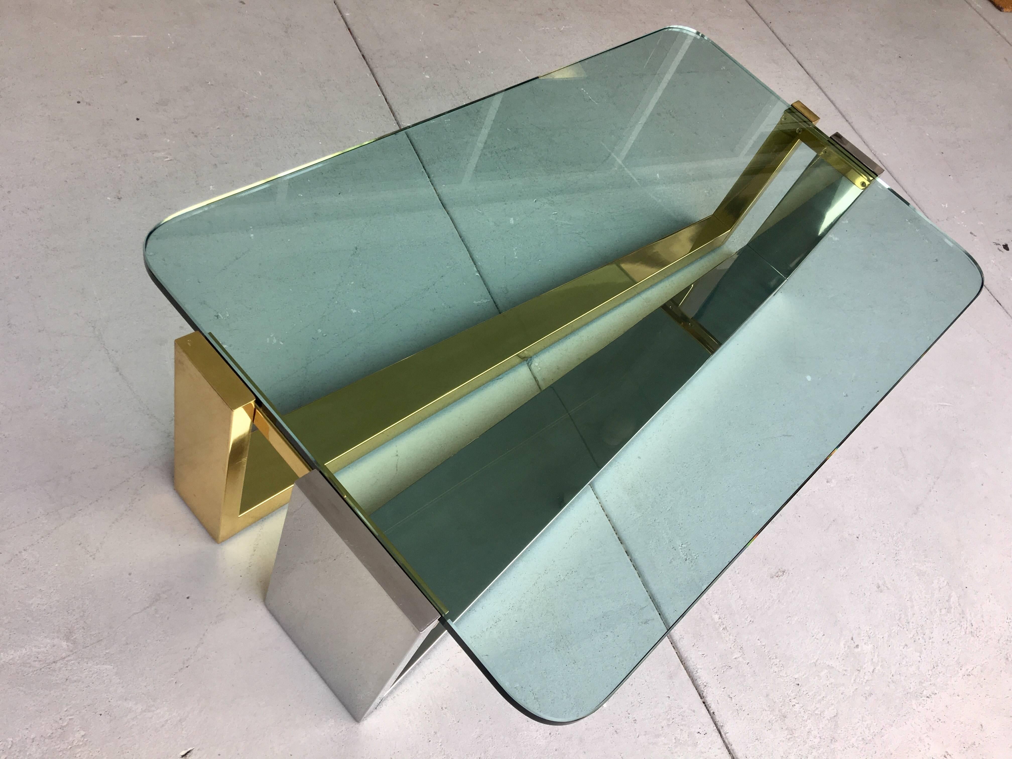 Stainless Steel and Brass Coffee Table, 1970s 2