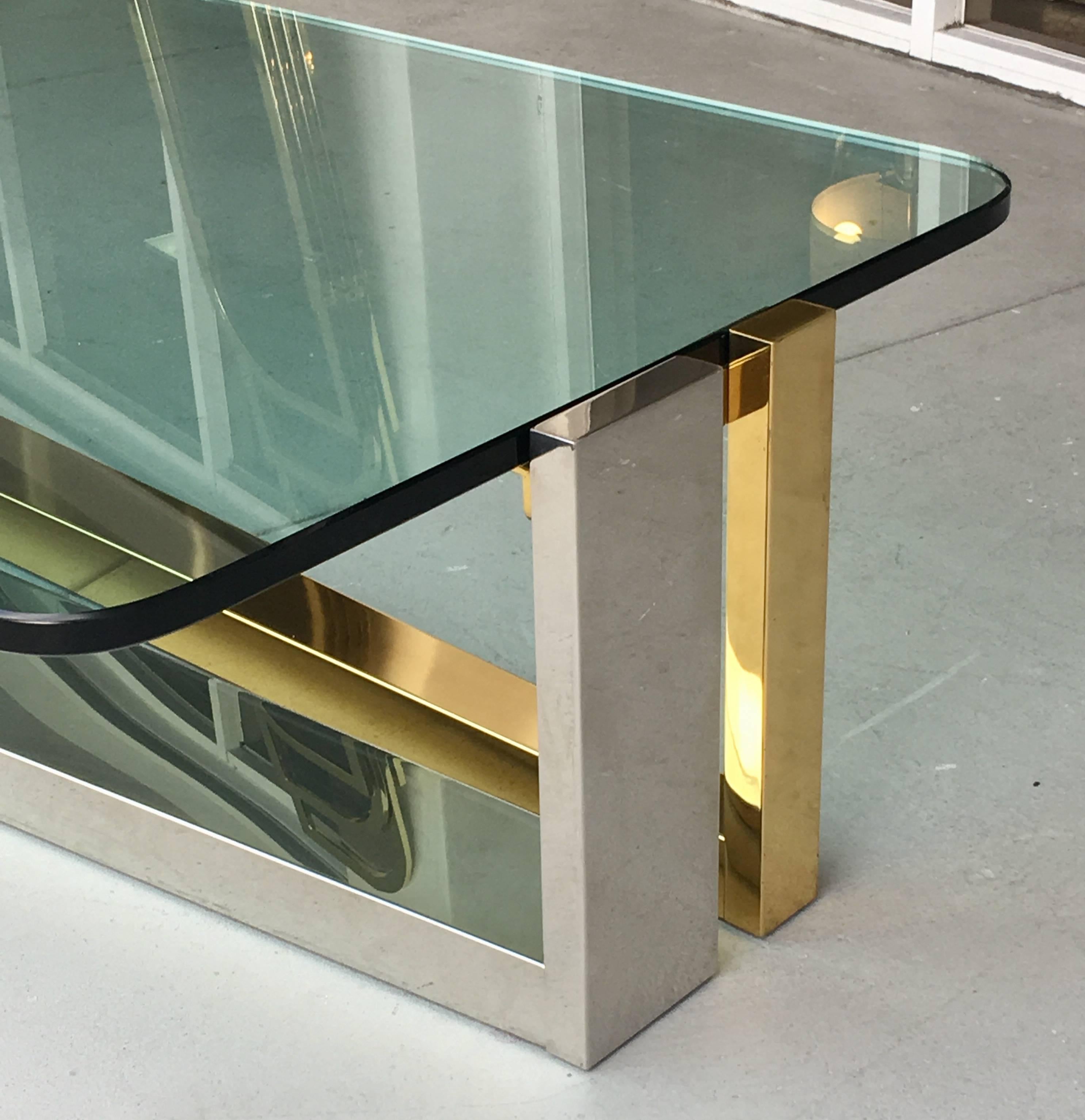 Stainless Steel and Brass Coffee Table, 1970s 1