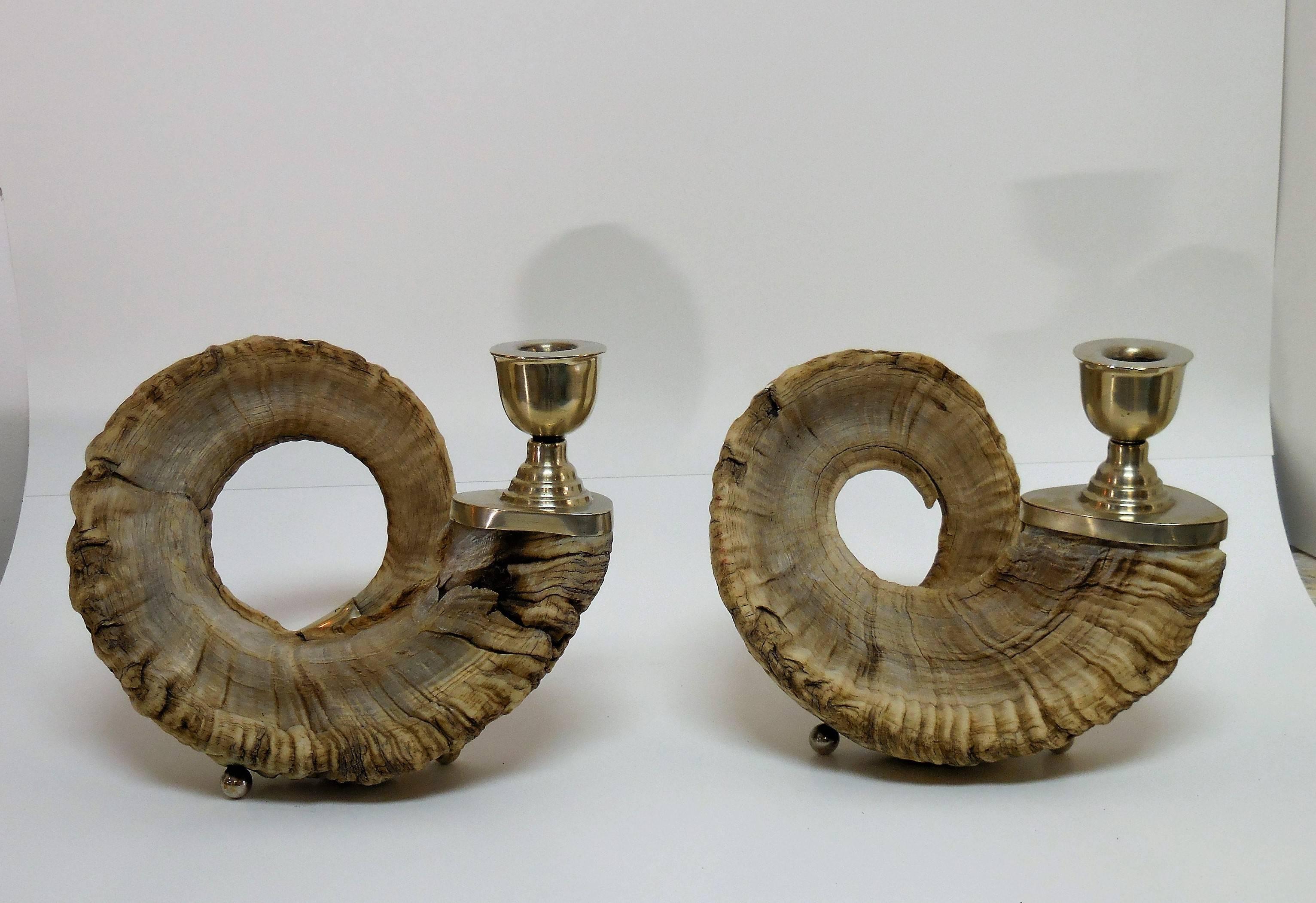A pair of real horns with silver plated bronze appointments. Superb quality and very chic.