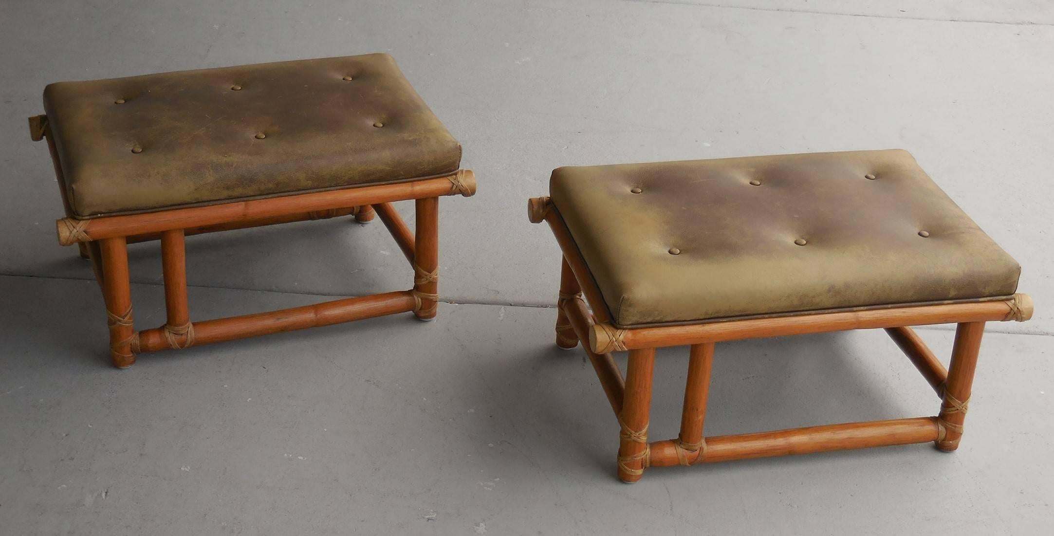 American Pair of Vintage McGuire Benches or Stools