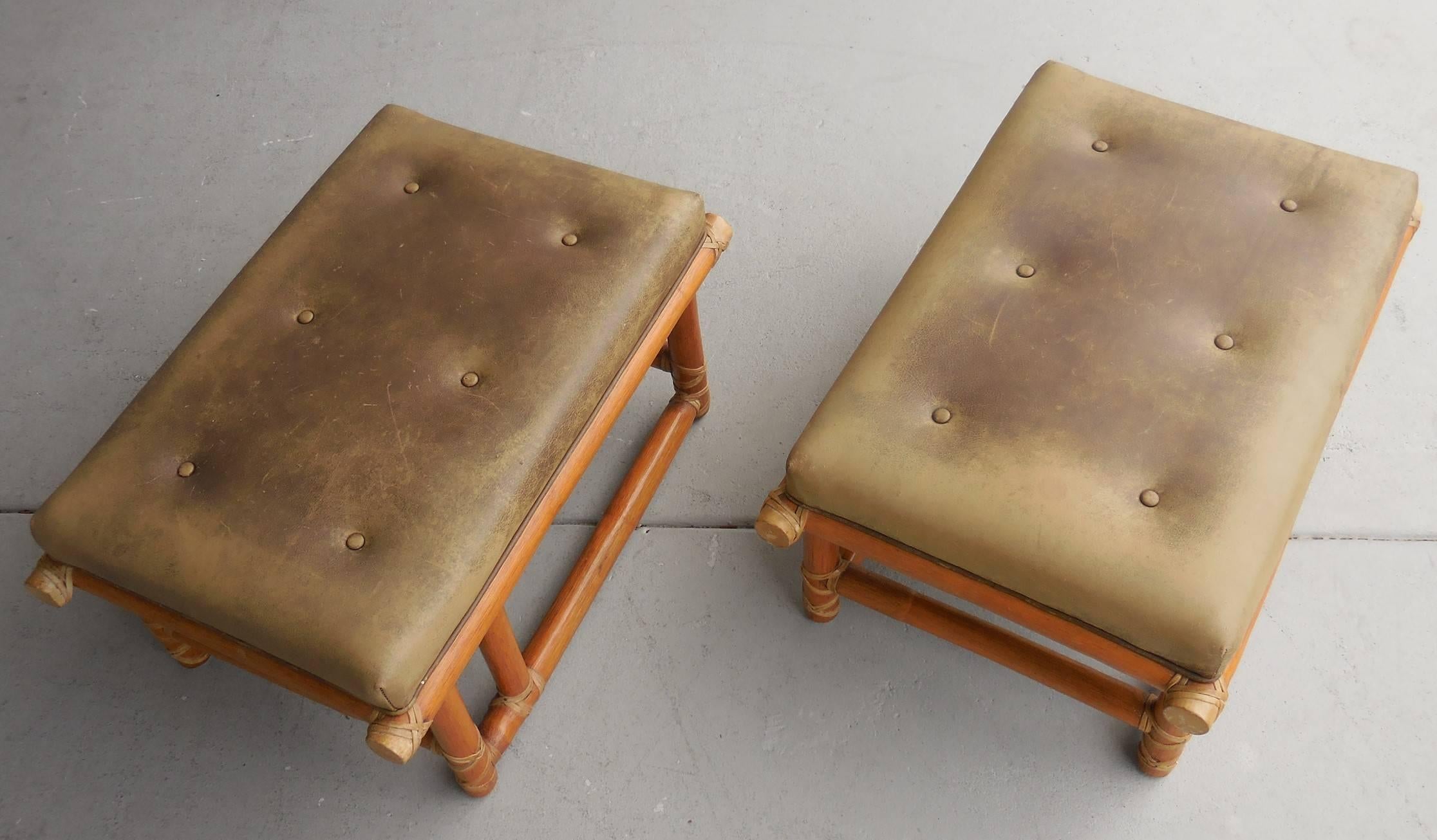 Pair of Vintage McGuire Benches or Stools In Excellent Condition In Miami, FL