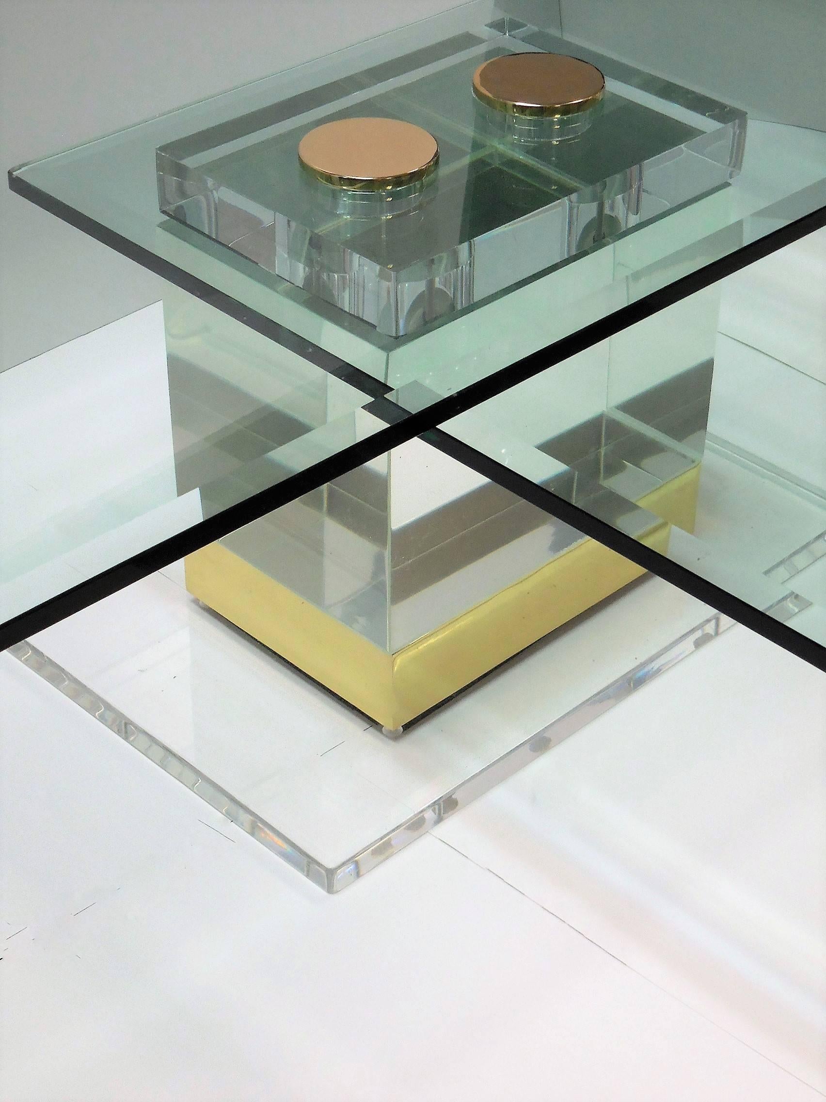 Late 20th Century Brass, Lucite and Glass Coffee Table by Lion in Frost