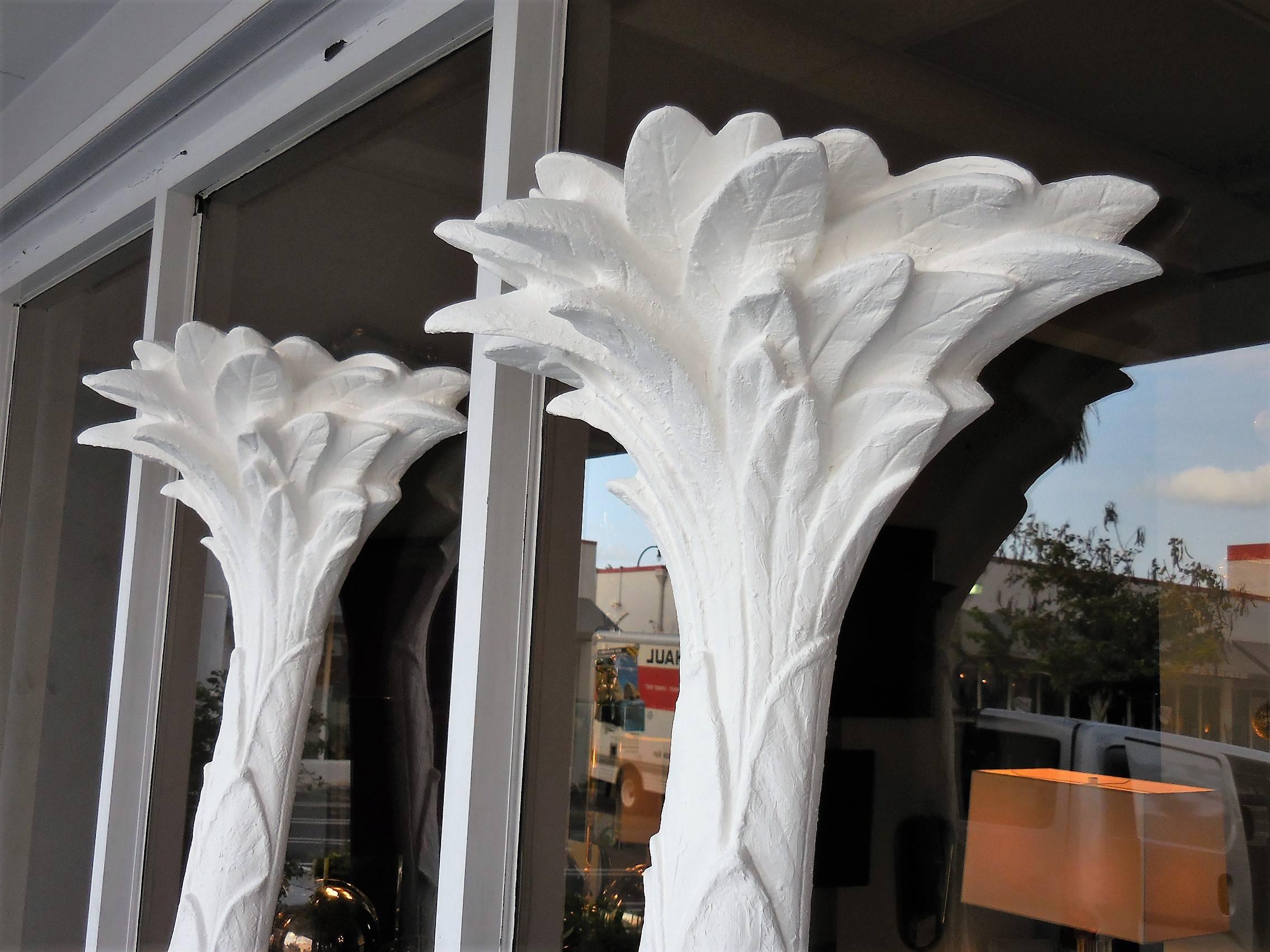 American Sirmos Pair of Plaster Palm Tree Torchiere Lamps, Serge Roche Style